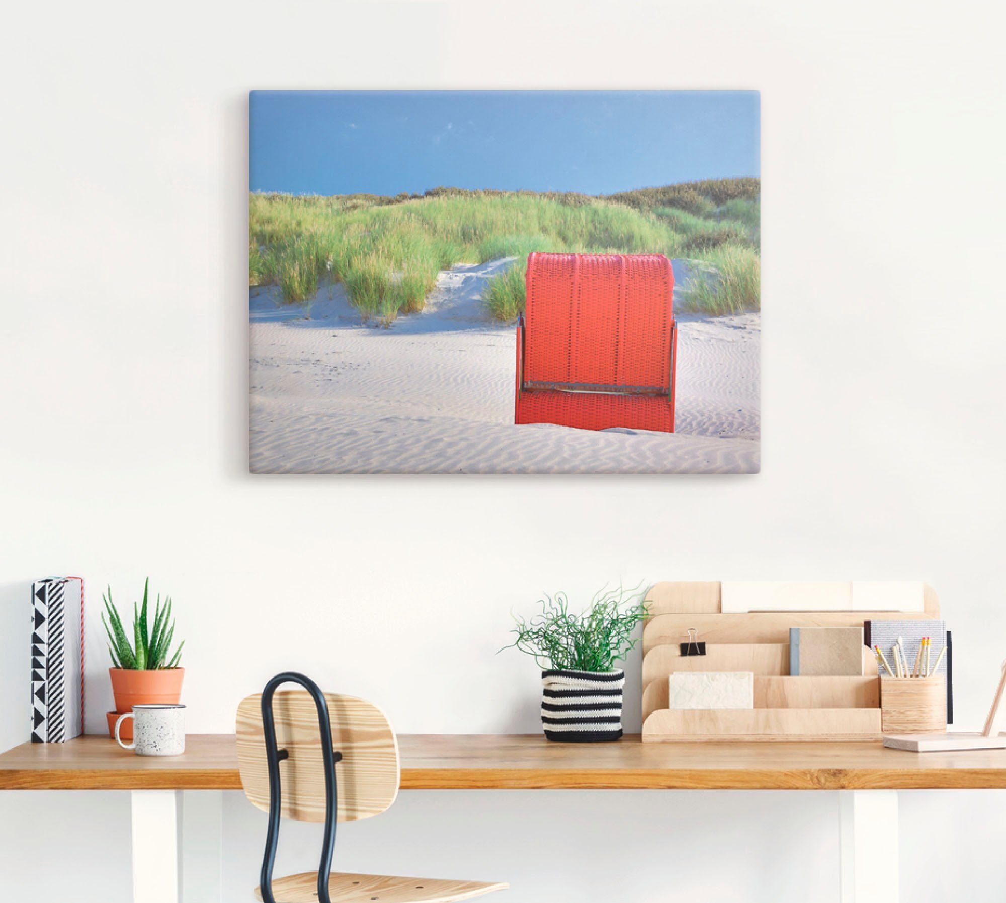 Artland Artprint Rode strandstoel als artprint op linnen, muursticker of poster in verschillende maten