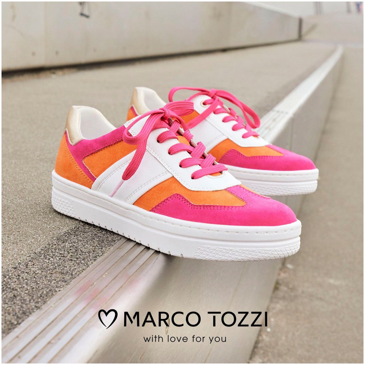 Marco Tozzi Plateausneakers vrijetijdsschoen, lage schoen, veterschoen in vegan uitvoering