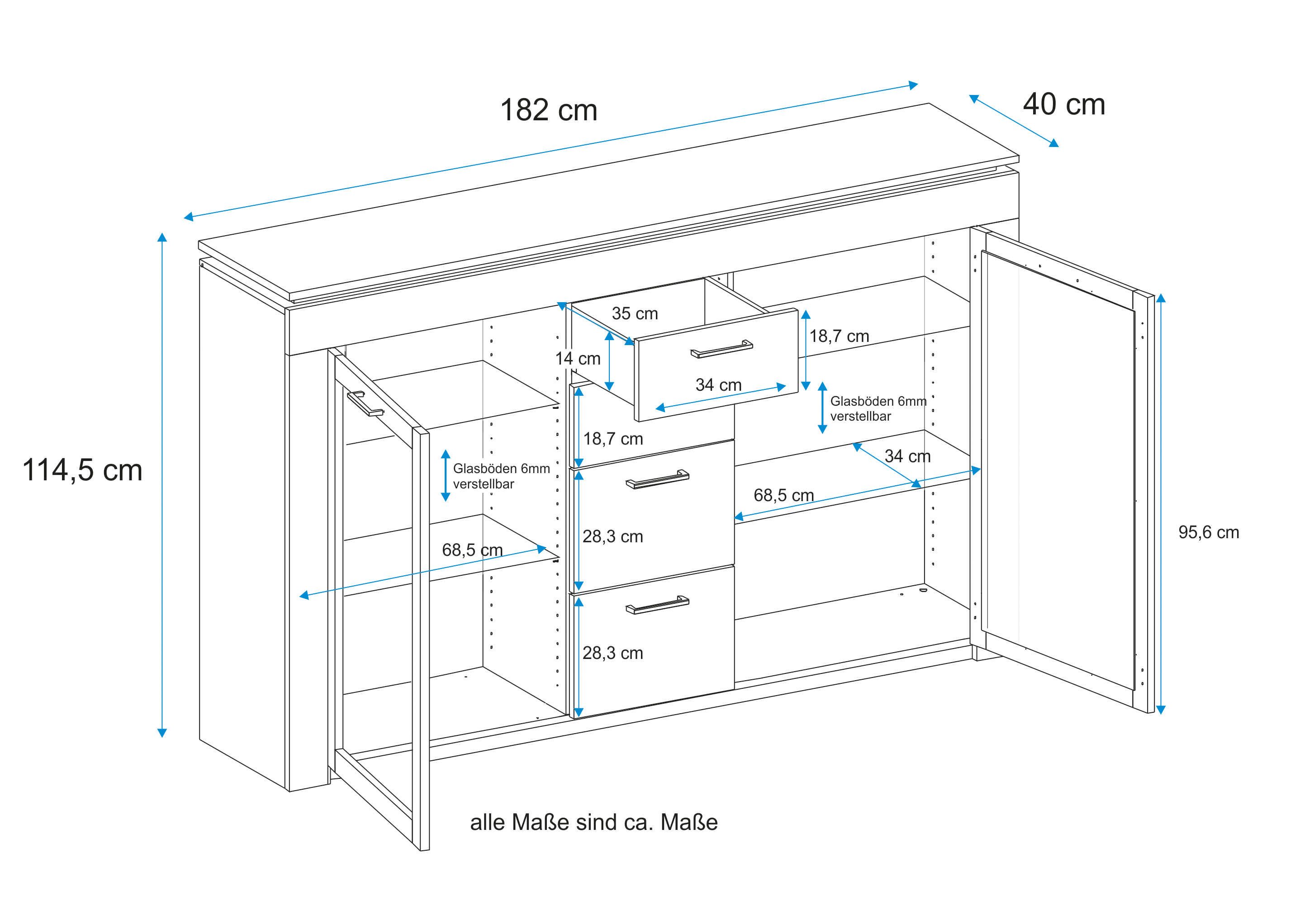 VOGL Möbelfabrik Highboard Breedte 182 cm