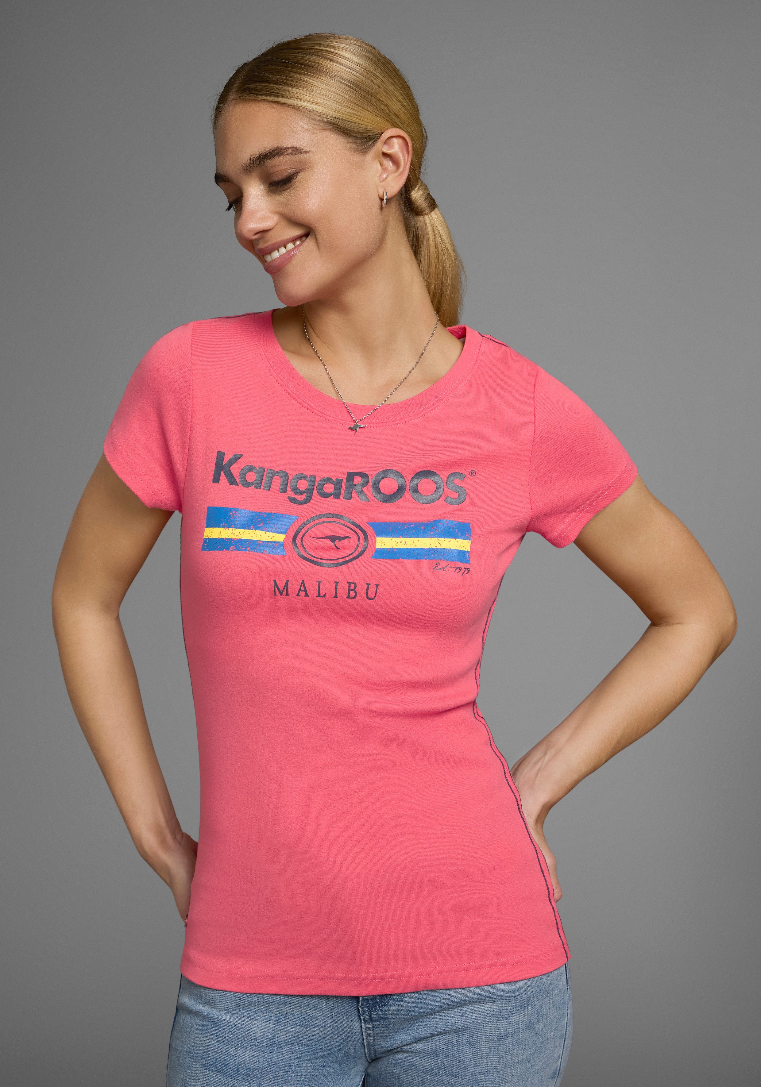 KangaROOS T-shirt Korte mouwen, effen en bedrukt, ronde hals (1-delig)