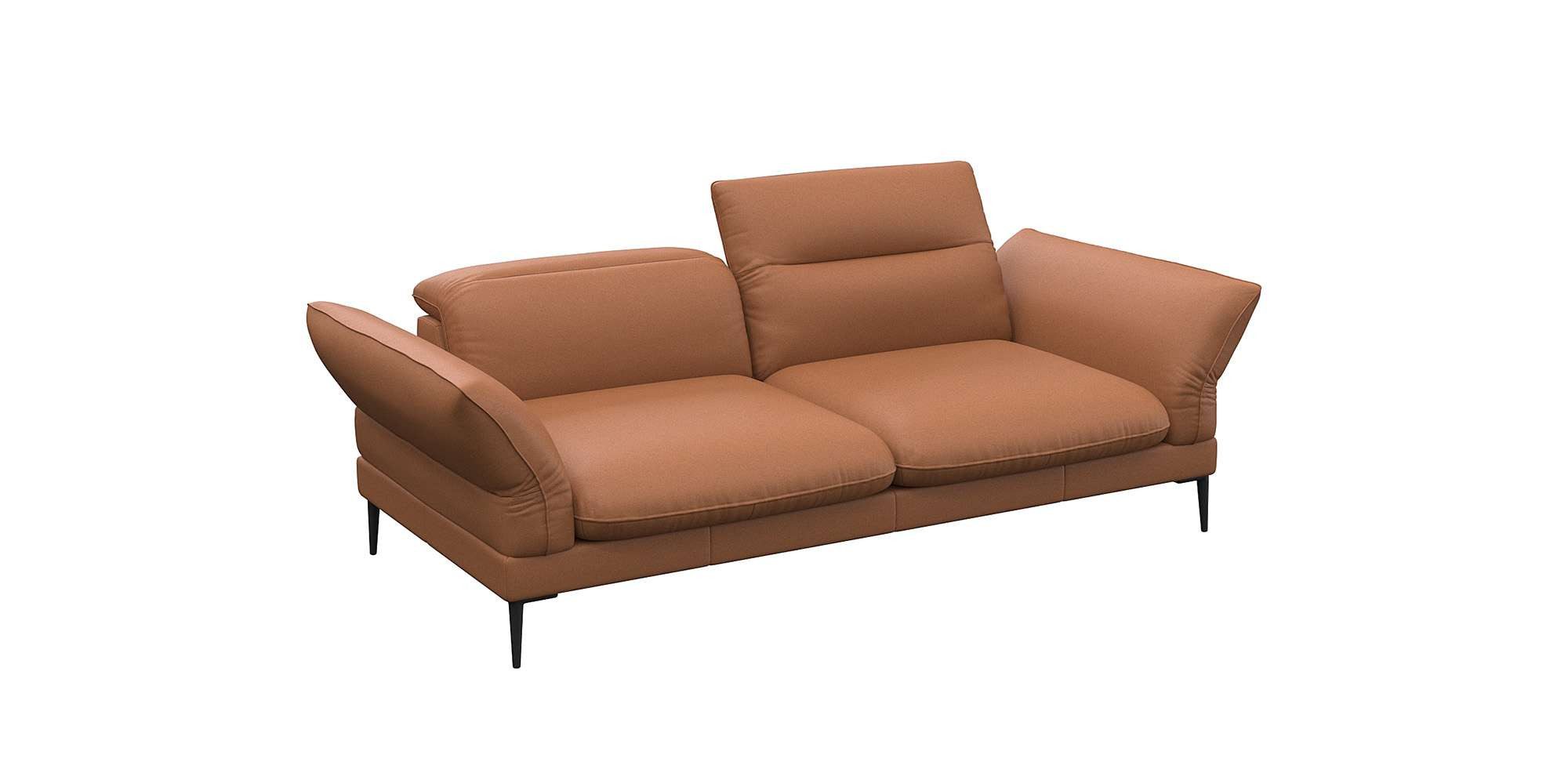 FLEXLUX 2,5-zits Salino, functie-sofa, relaxsofa Bank met arm- en hoofdeinde verstellingen, koudschuim & staalgolven bruin, 2-zitsbanken