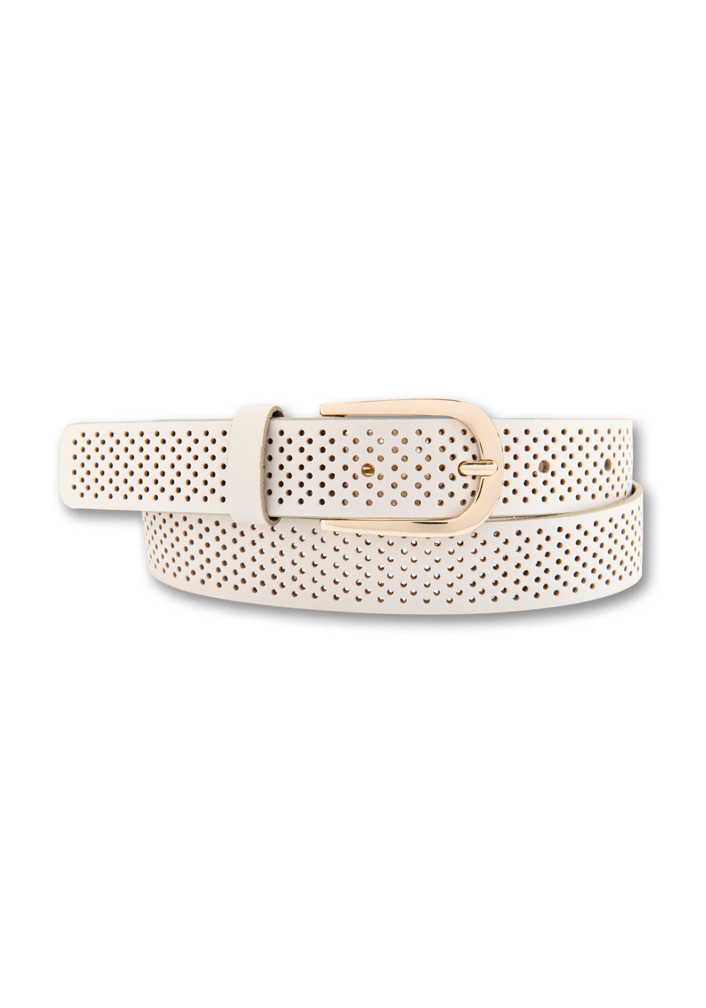 BERND GÖTZ Leren riem met raster-embossing en gouden sluiting dames brede riemen maat 105 beige