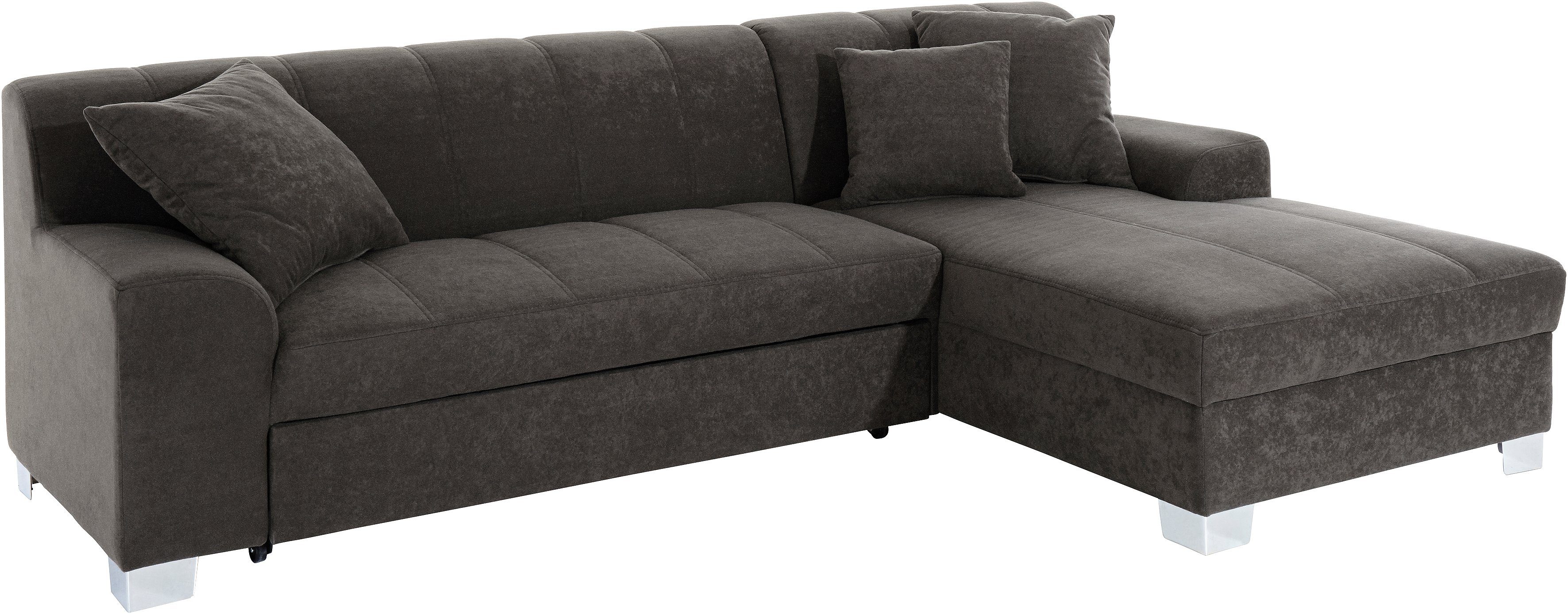 INOSIGN Hoekbank Turah incl. sierkussens, modern doorgestikt, ook in leer naar keuze met slaapfunctie, bedbank, bxdxh: 239x152x75 cm, l-model