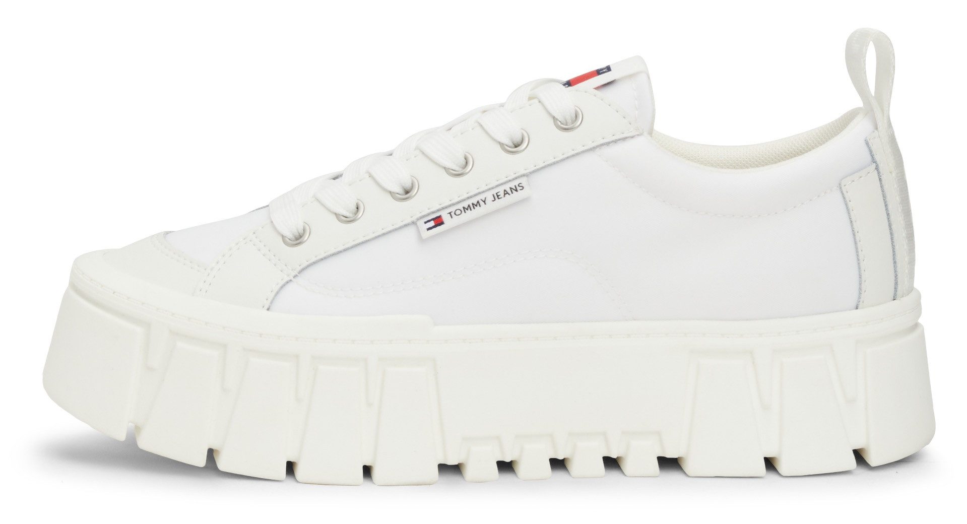 TOMMY JEANS Plateausneakers TJW VULC FLATFORM LC MIX MEDIA , vrijetijdsschoen, lage schoen, veterschoen met robuuste zool