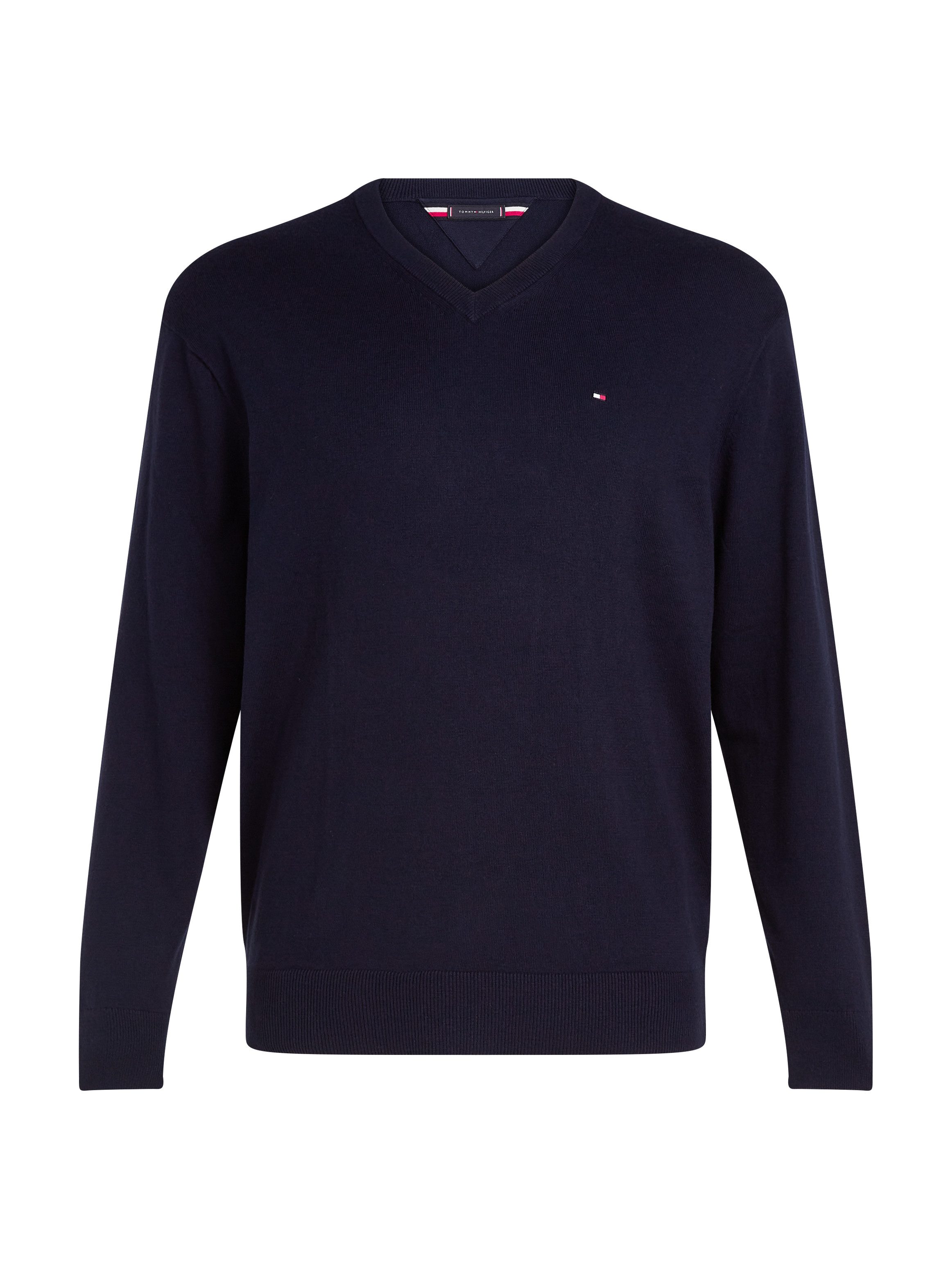 Tommy Hilfiger Gebreide trui BT-PIMA ORG CTN CASHMERE VNCK-B in grote maten, met logo borduurwerk op borsthoogte