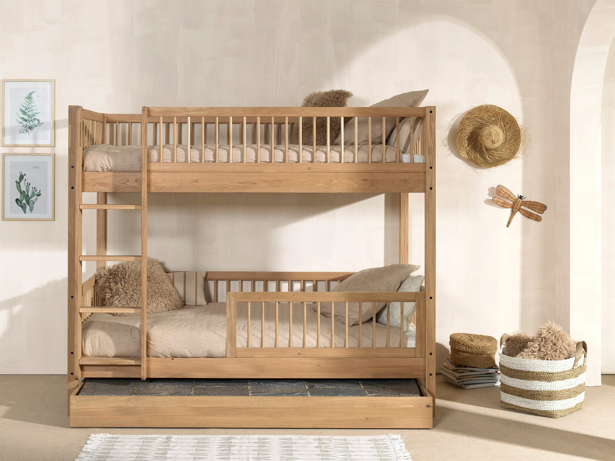 Home affaire Stapelbed Massief eikenhout, gemaakt in Europa, duurzame kwaliteit in geolied eiken, 2 ligopp., m. ladder en rolbodem, met of zonder onderbedlade