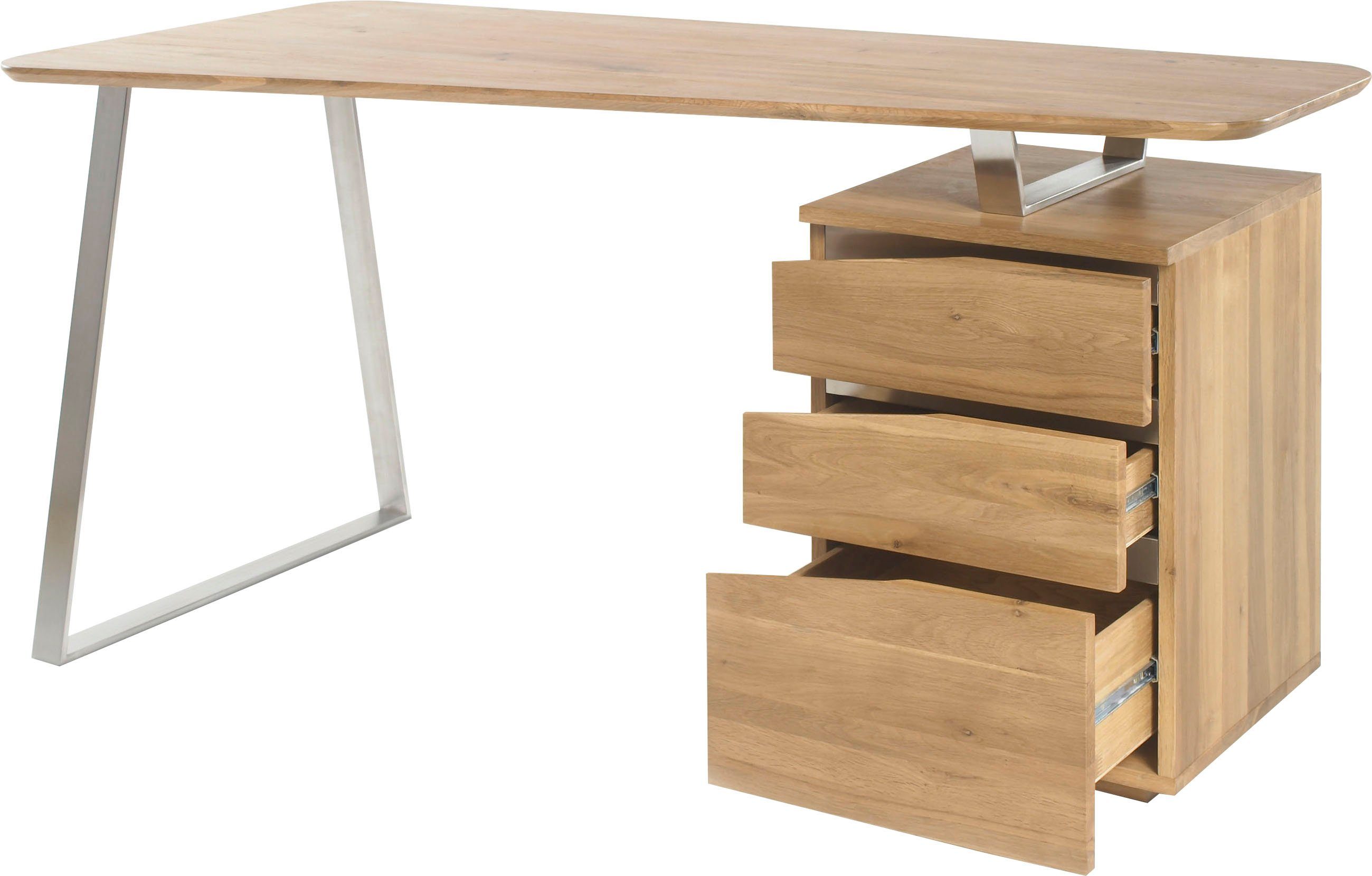 MCA furniture Bureau Tori Noesteiken massief hout geolied, met 3 laden, breedte 150 cm