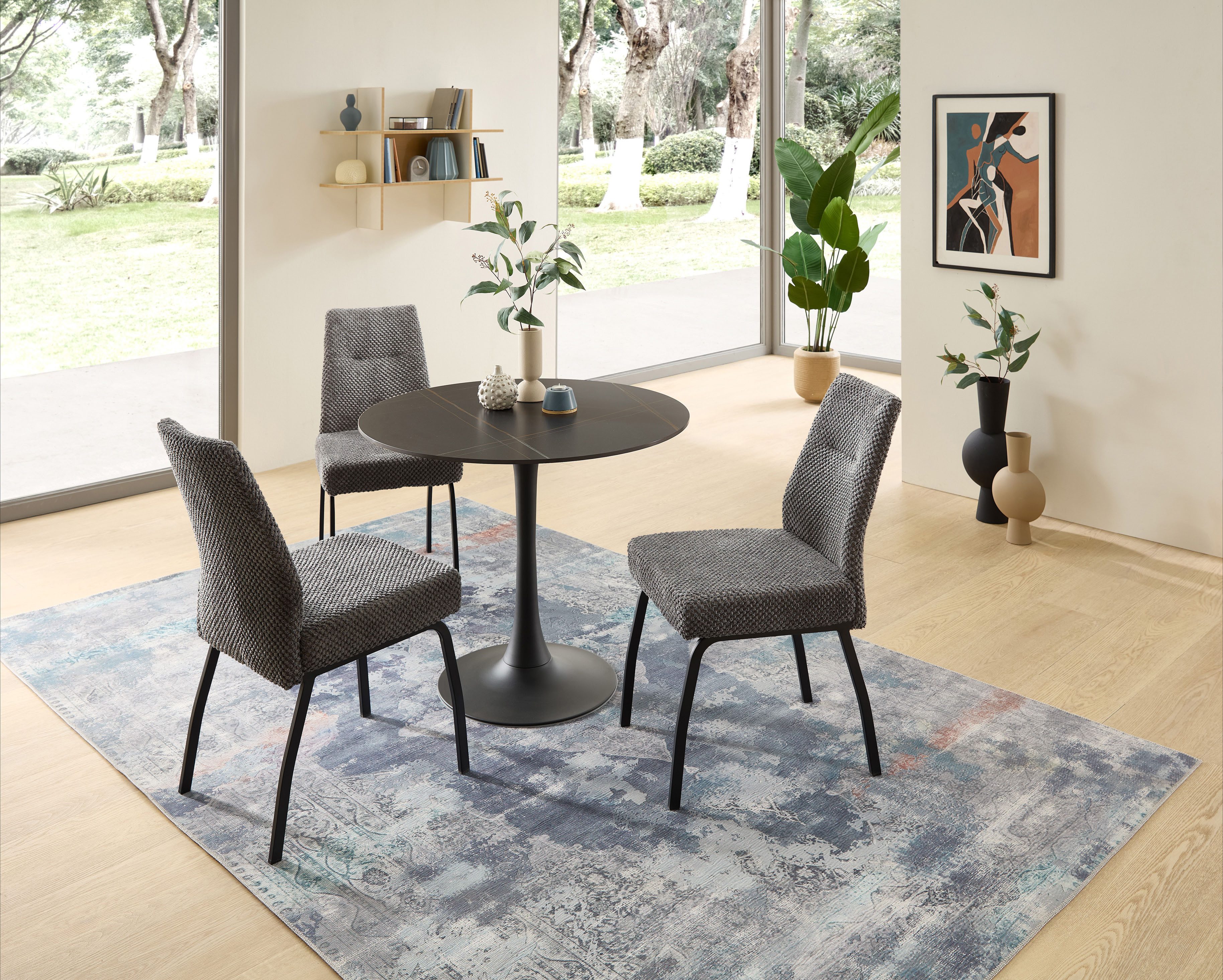 Stolkom Eettafel Josh ronde eettafel keramiek, gemarmerd, BxH 90x75 cm Keramische oppervlakte gemarmerd, keuze uit wit, grijs of zwart