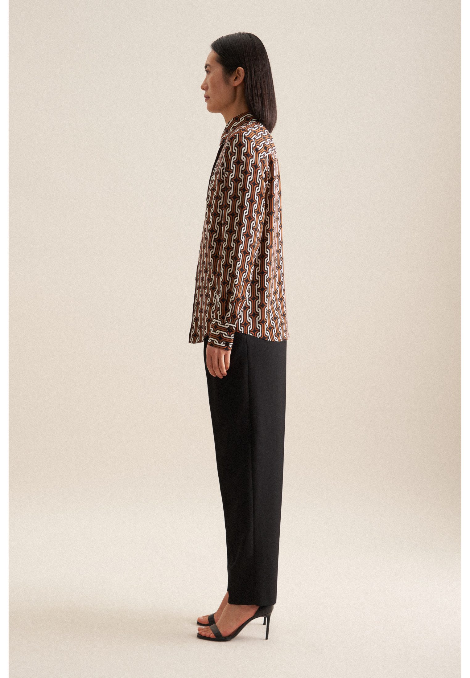 seidensticker Overhemdblouse Zwarte roos Lange mouwen kraag print