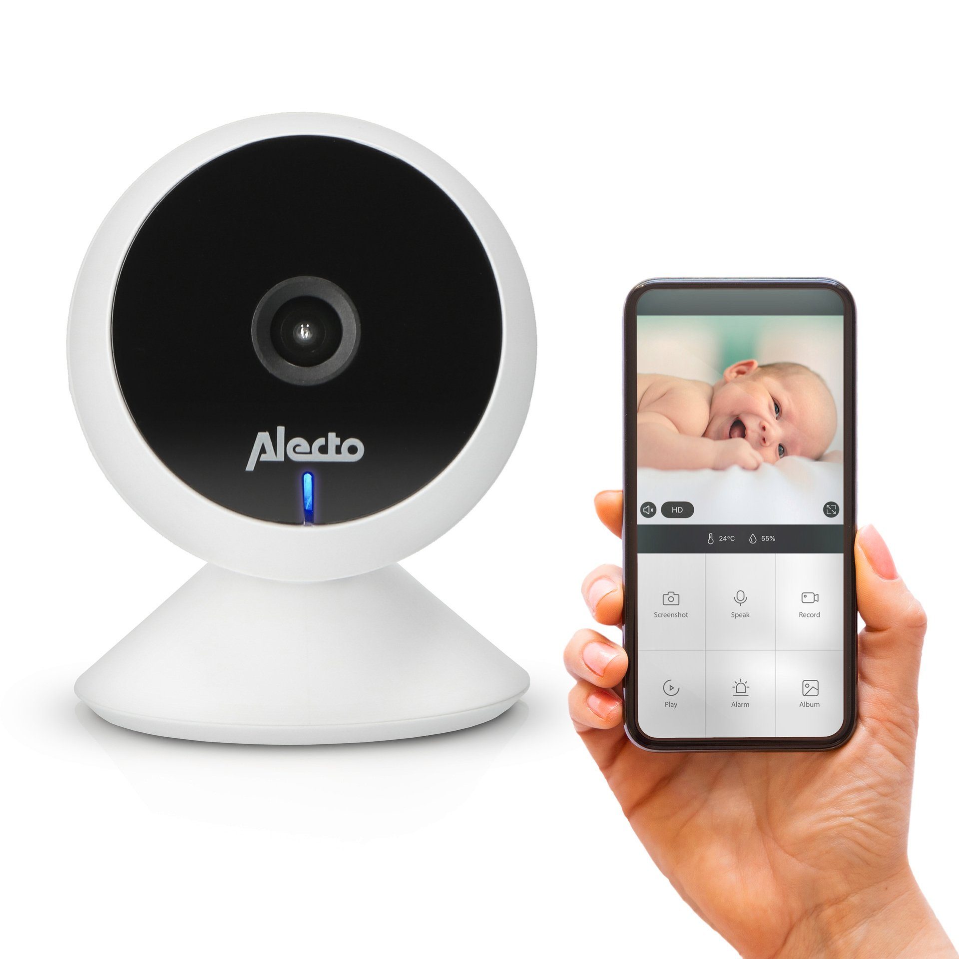 Alecto Video-babyfoon SMARTBABY5 - WLAN babyfoon met camera met feedbackfunctie, smart life-app voor ios en android