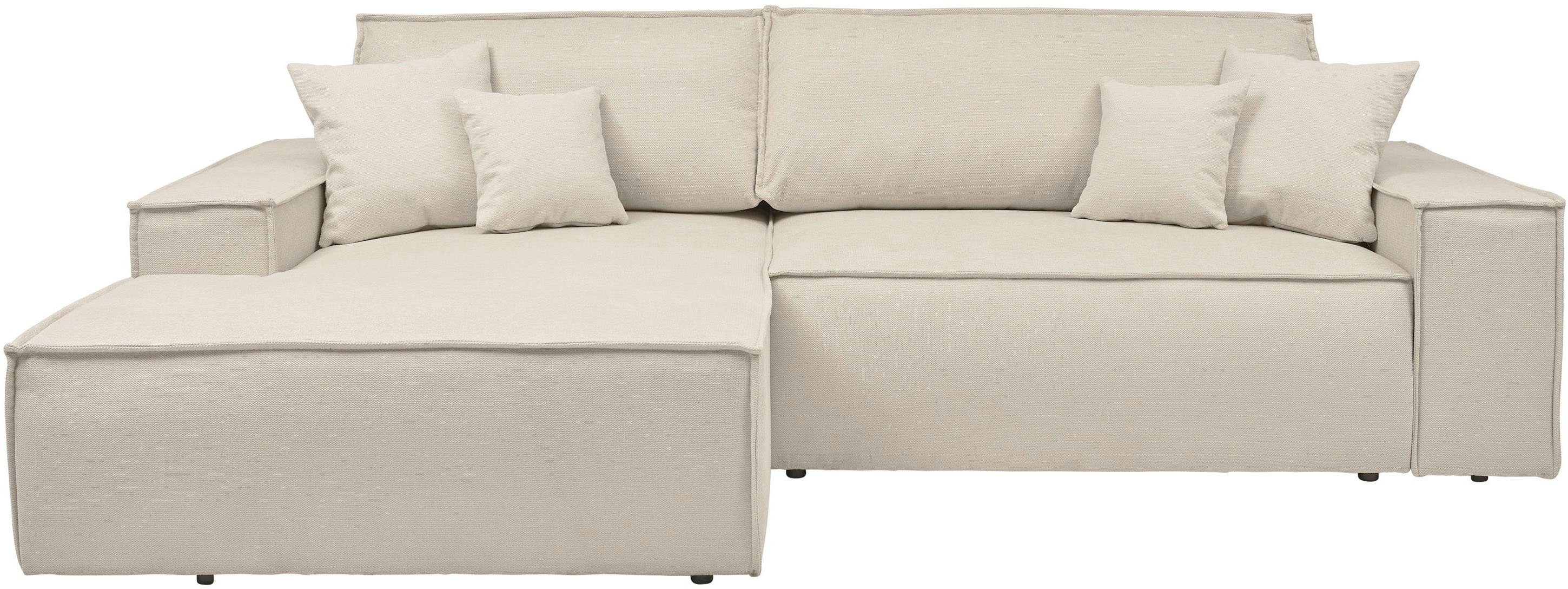 andas Hoekbank Finnley slaapbank 267 cm in Bouclé, fijne structuur en cord, L-vorm