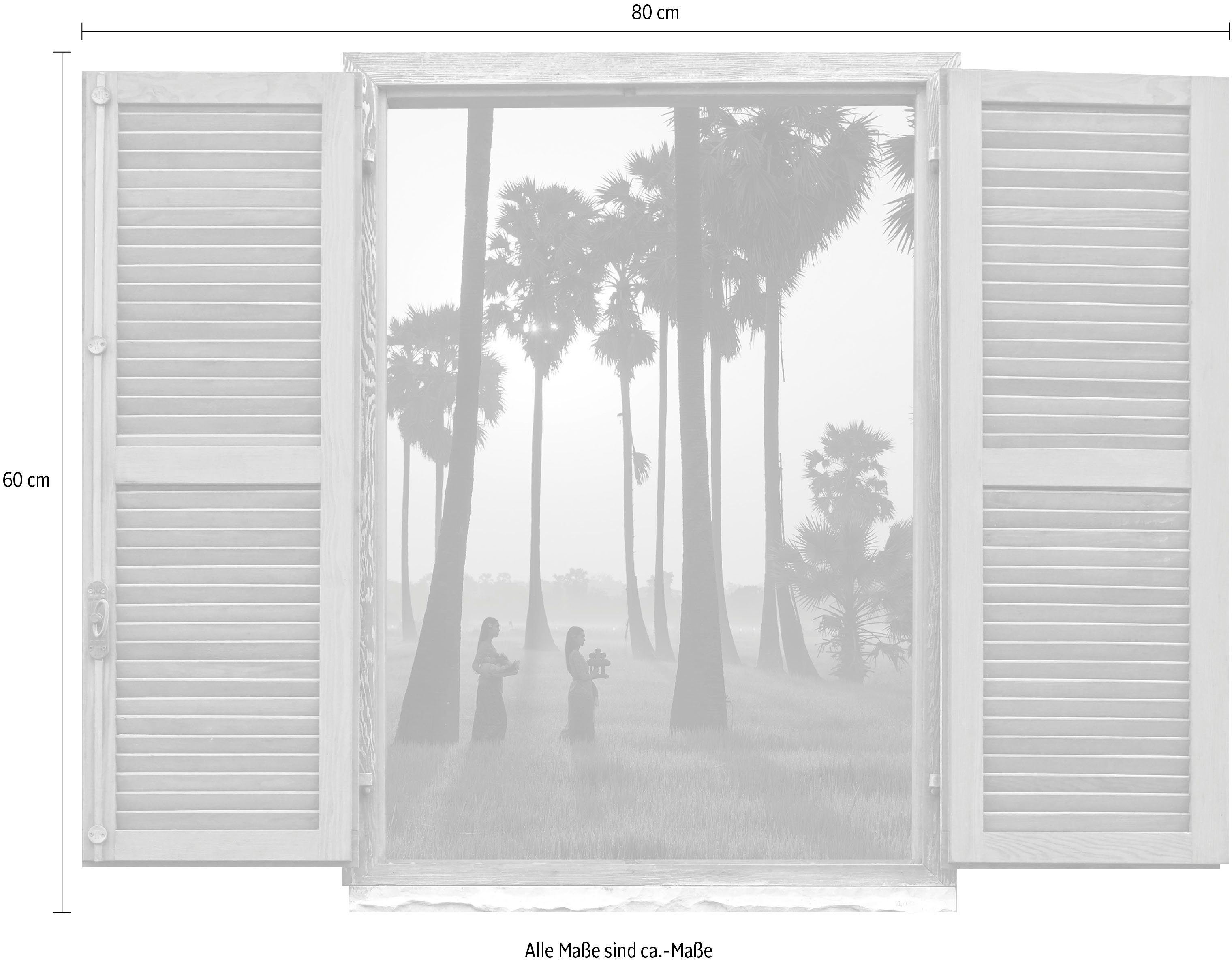 queence Wandfolie Open plek bij zonsondergang Muursticker, muurdecoratie, zelfklevend, 3D, raam (1 stuk)