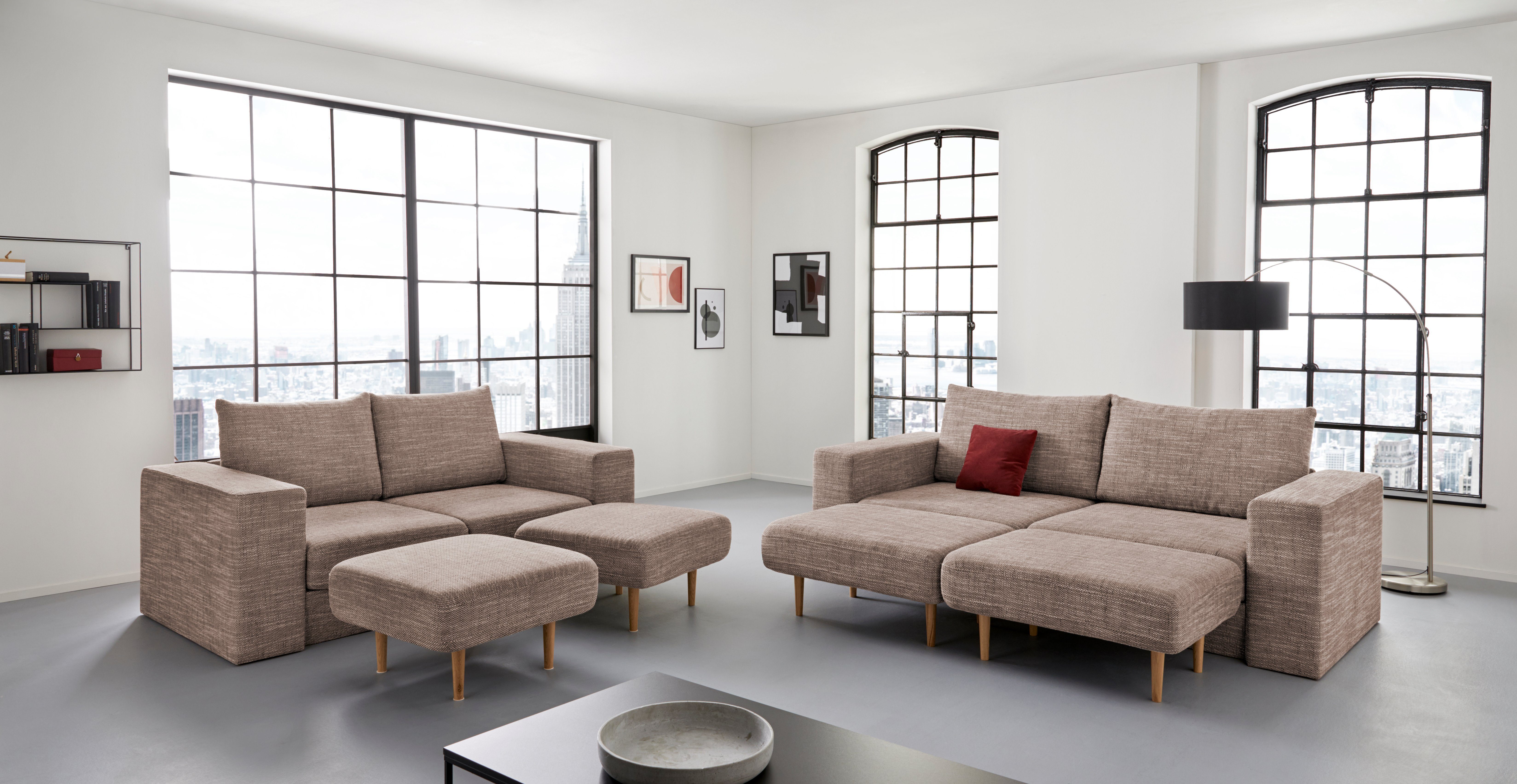 LOOKS BY WOLFGANG JOOP 2,5-zitsbank Looksv Aan te passen bank: de bank wordt bank met 2 hockers