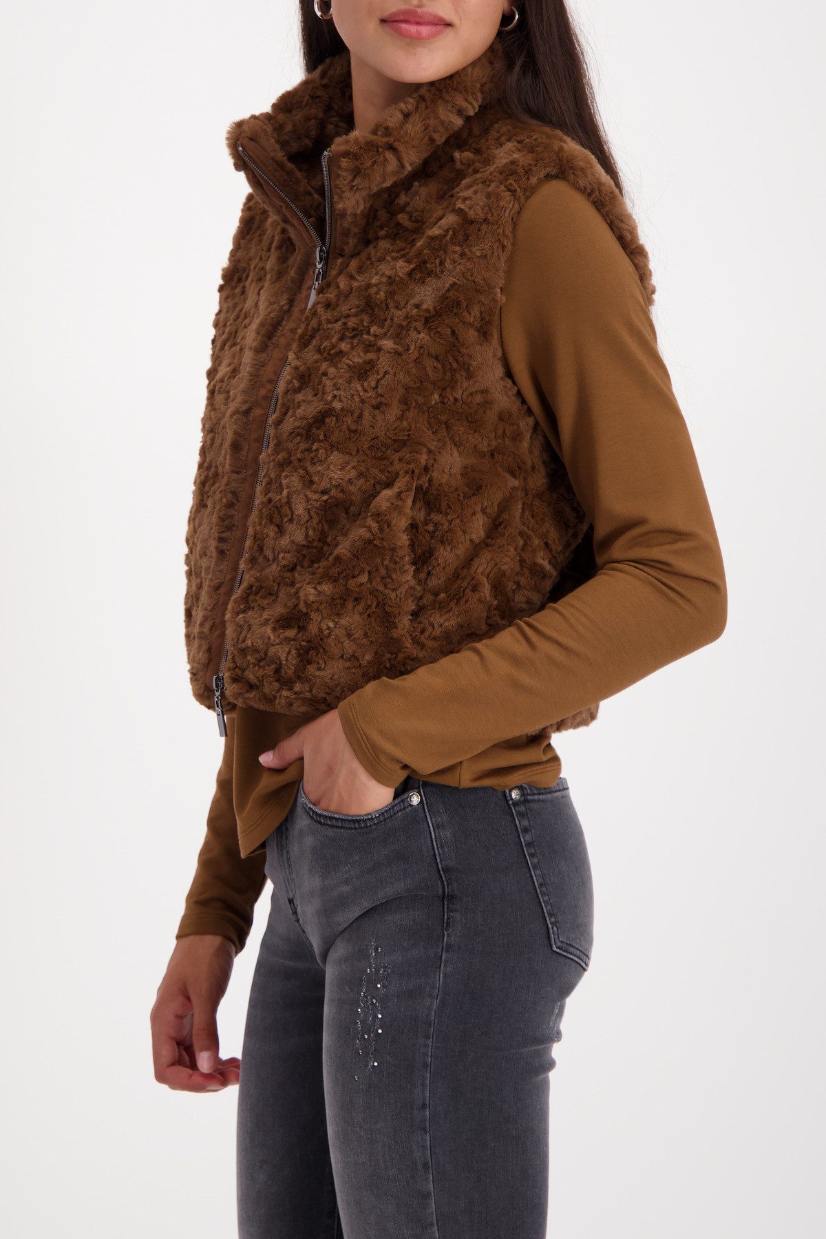 Monari Mouwloos vest van imitatiebont Regular fit met staande kraag