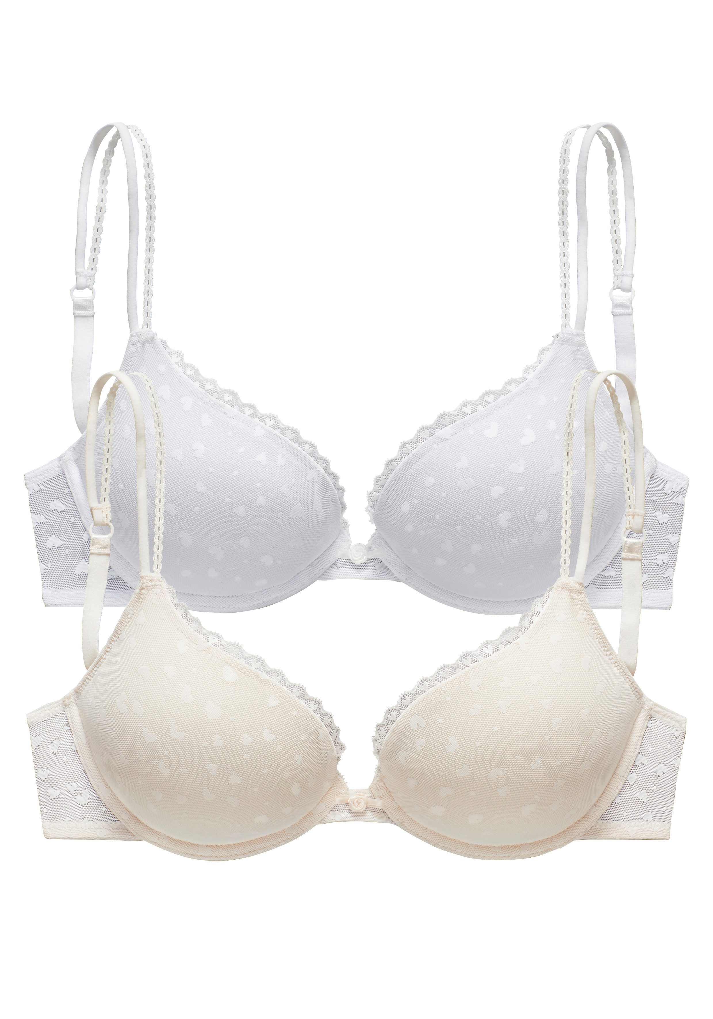 Petite fleur Push-up-bh uit schattig hartjes-mesh met elegante spaghetti-bandjes, sexy lingerie (2-delig, Set van 2)