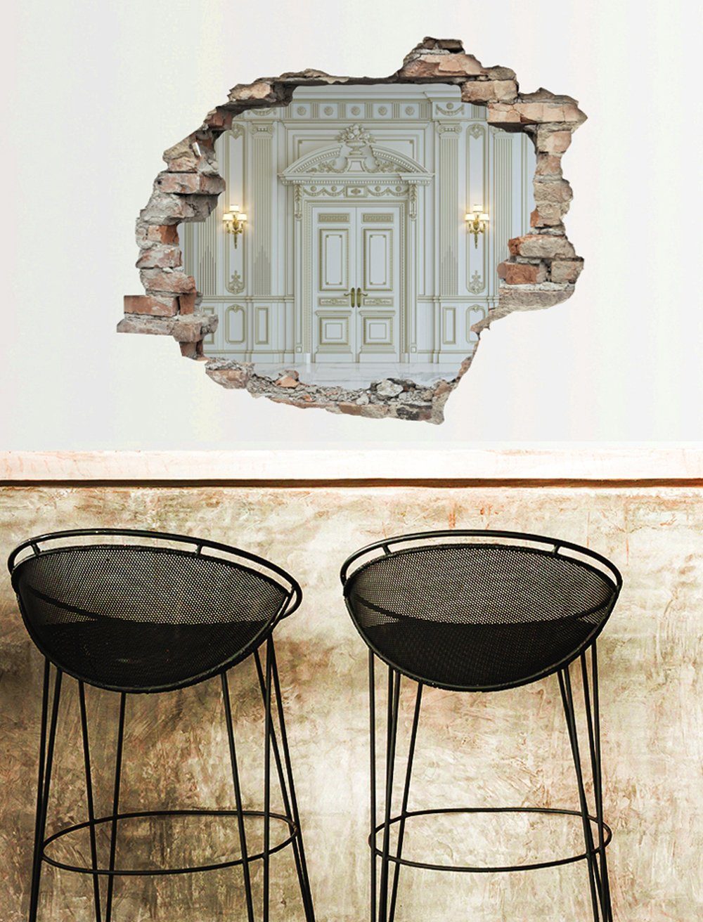queence Wandfolie Deur Muursticker, muurdecoratie, zelfklevend, 3D, muurdurchbraak (1 stuk)