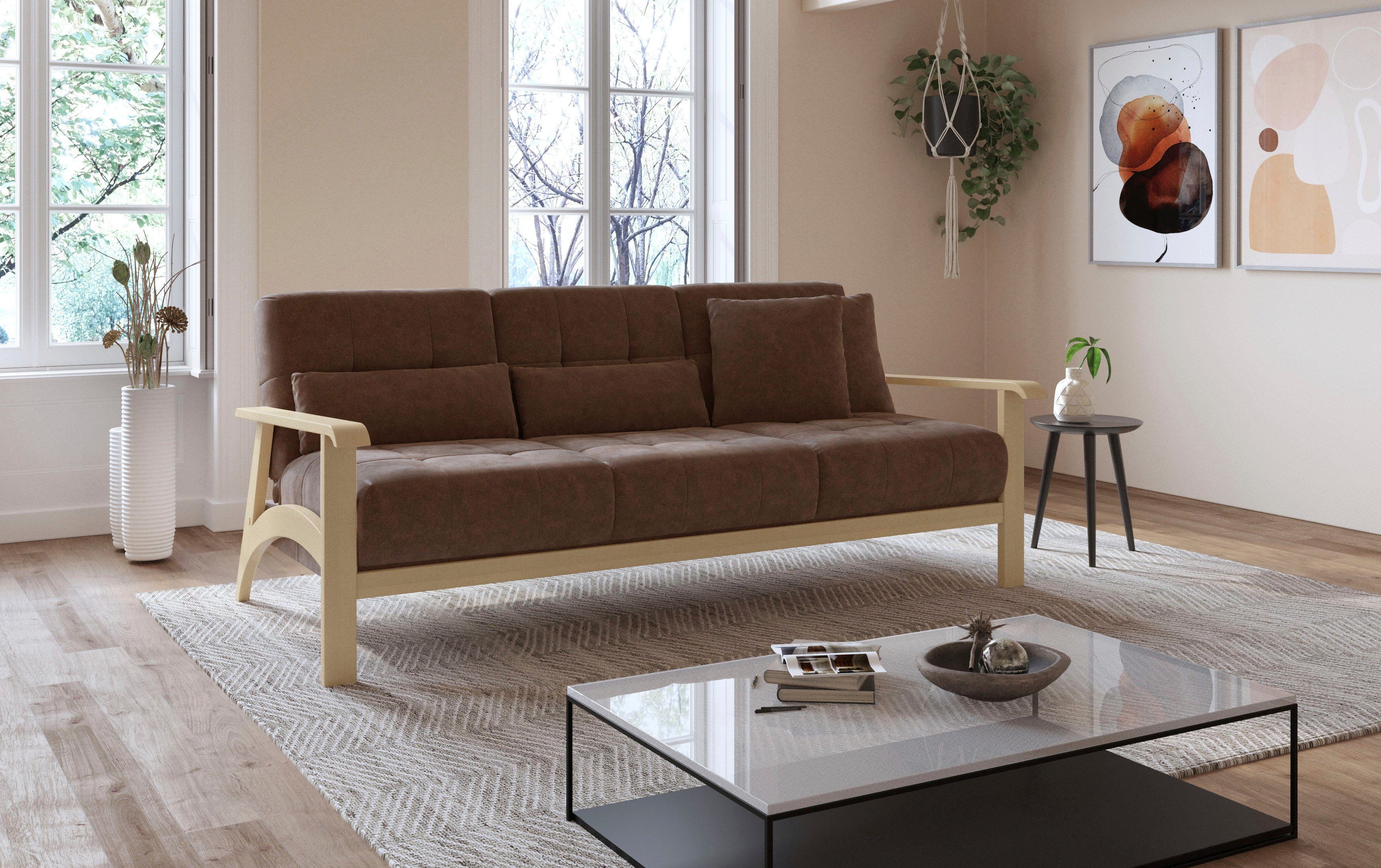 sit&more 3-zitsbank Billund Armleuningen van natuurlijk beukenhout, verschillende bekledingen en kleuren