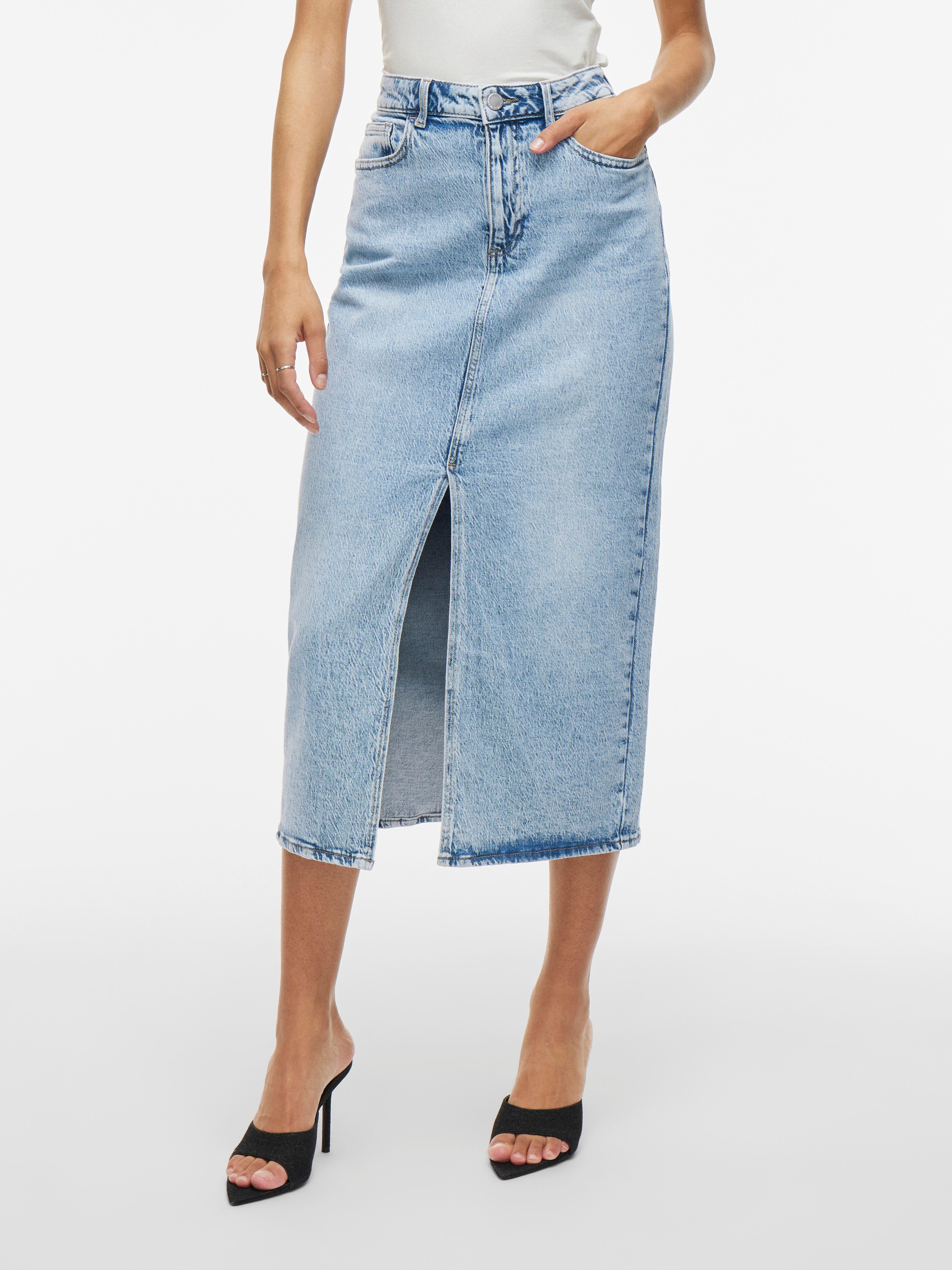Vila Jeans rok VIJAF HW MIDI DENIM SKIRT-NOOS dames spijkerrokken maat 38 blauw