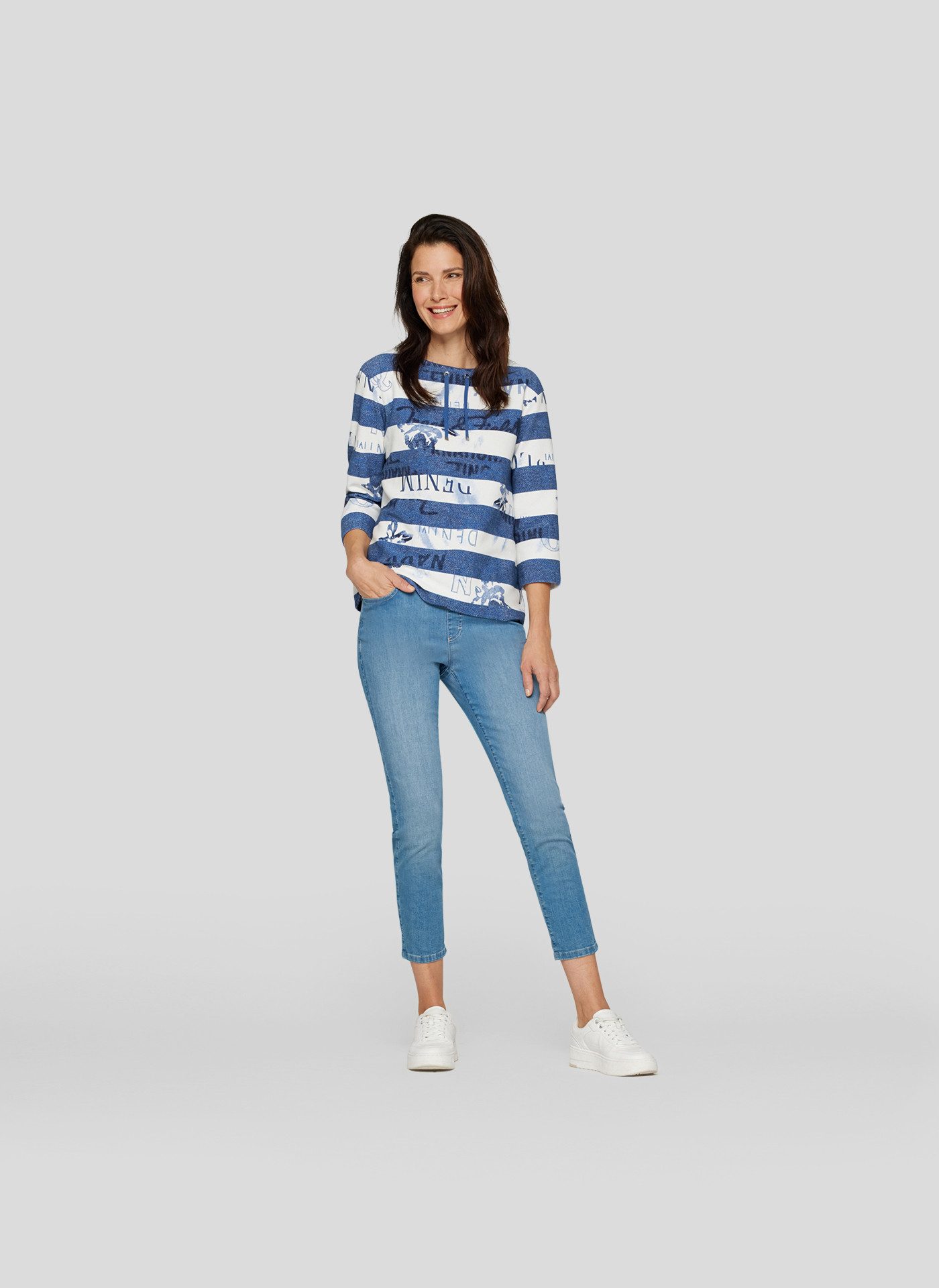 Rabe Shirt met 3/4 mouwen met streepjespatroon en print
