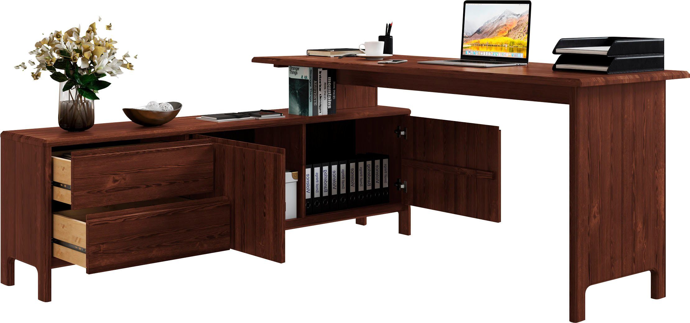 Home affaire Bureau Luven, van massief hout in 2 breedtes, variabel gebruik als bureau of hoekbureau