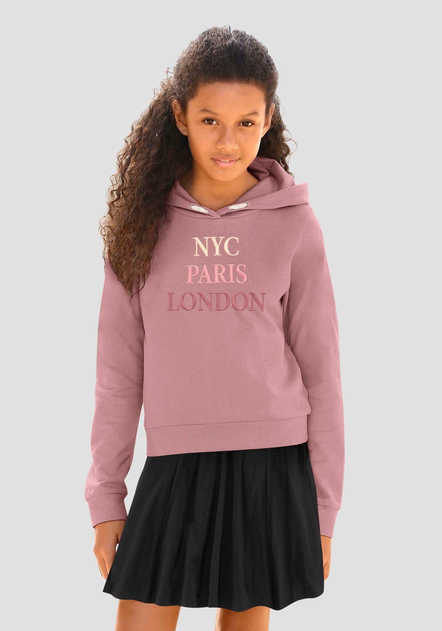 KIDSWORLD Hoodie NYC Paris London Lange mouwen, rechte pasvorm, bedrukt, capuchon, van katoen