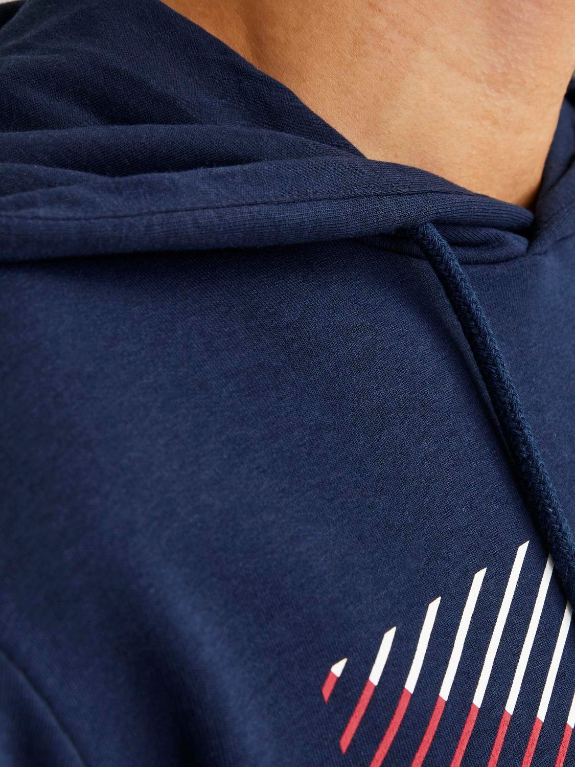 Jack & Jones Hoodie JJCYRUS SWEAT HOOD: Komfortable Baumwollmischung mit coolem Gummidruck (Casual hoodie: basic snit & levendige print)