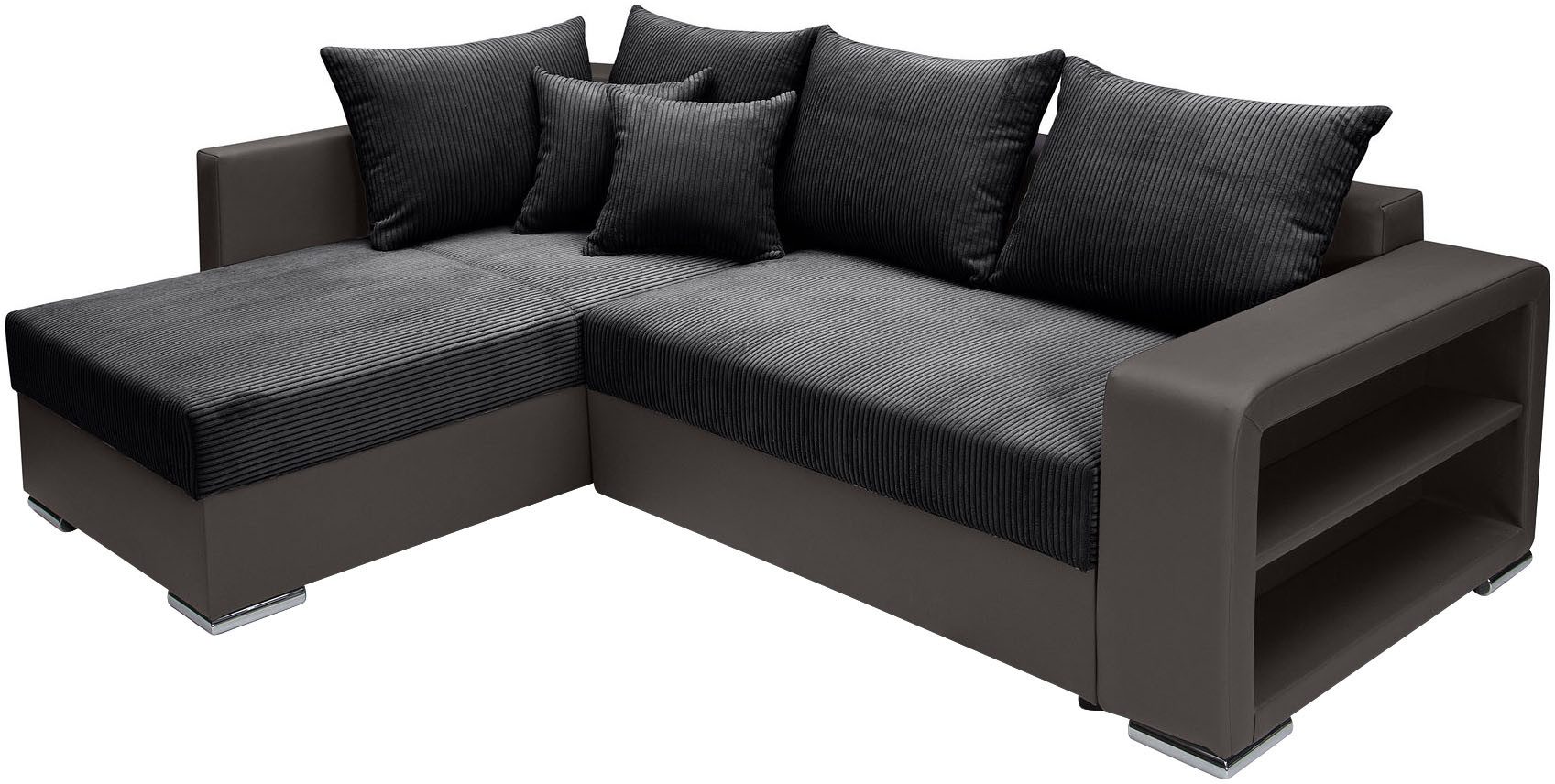 COLLECTION AB Hoekbank L-model Regalarmleuning met LED RGB verlichting, bedfunctie en bedbox