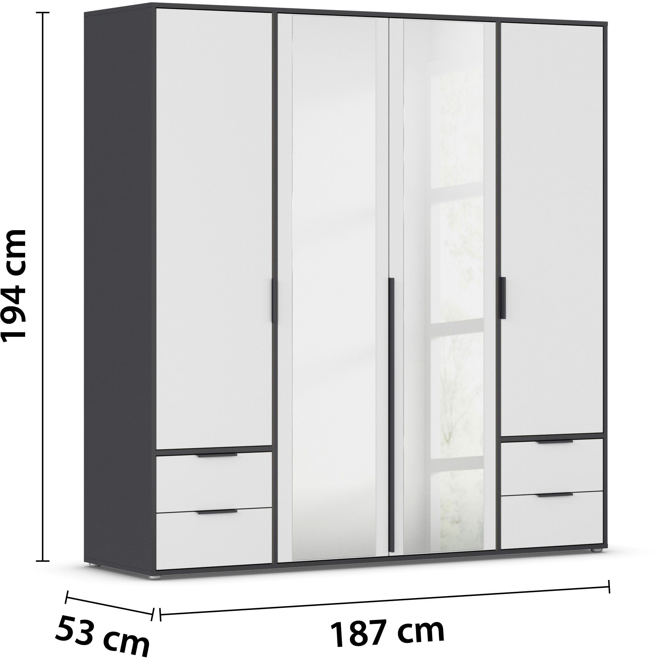 rauch Draaideurkast Kledingkast Kast Garderobe Wasmand NAGATA met Spiegel und schubladen sowie stangengriffen topseller made in germany