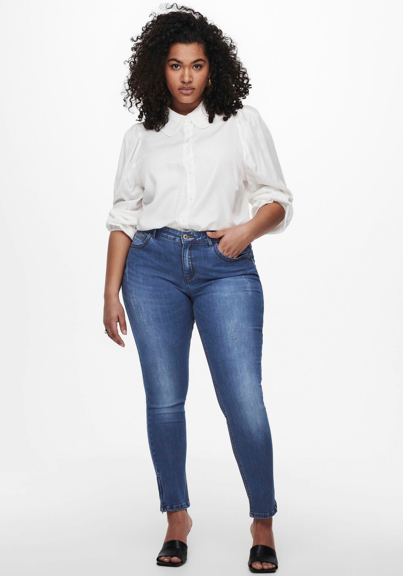 ONLY CARMAKOMA Skinny fit jeans CARKARLA REG SK ANKLE ZIP JNS met ritssluiting onder in de pijpen