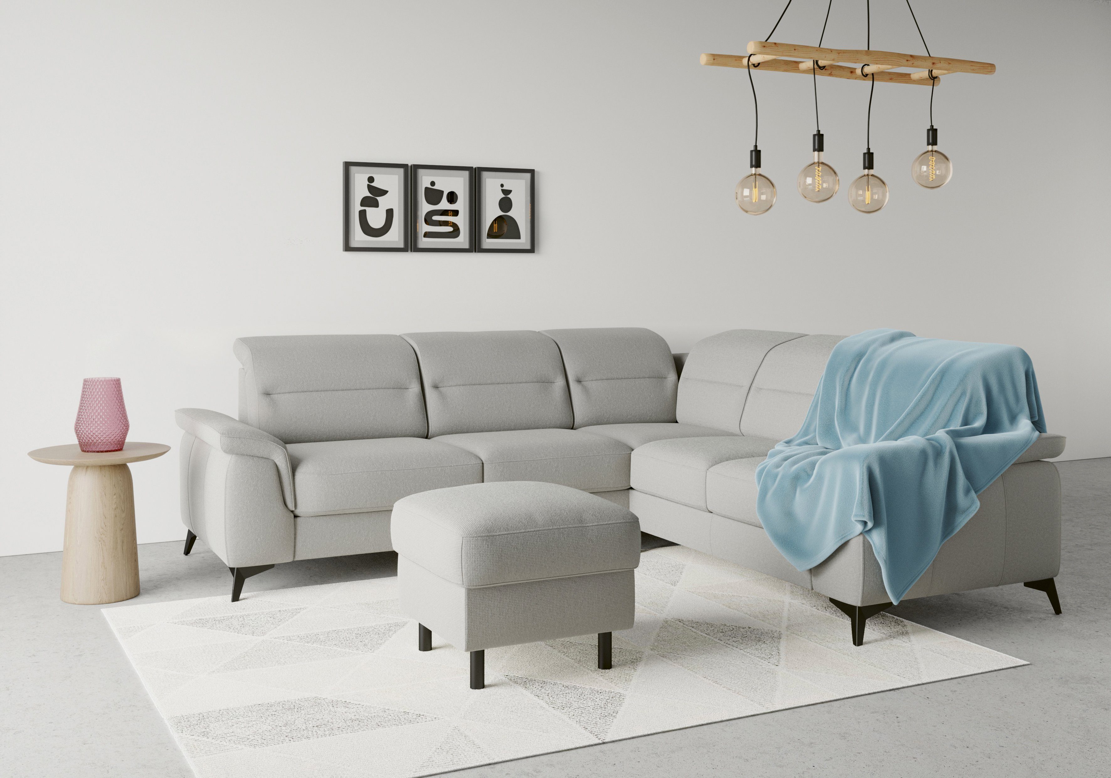 sit&more Hoekbank Sinatra L-vorm optioneel met verstelbare hoofdsteun en armleuning, metalen poten