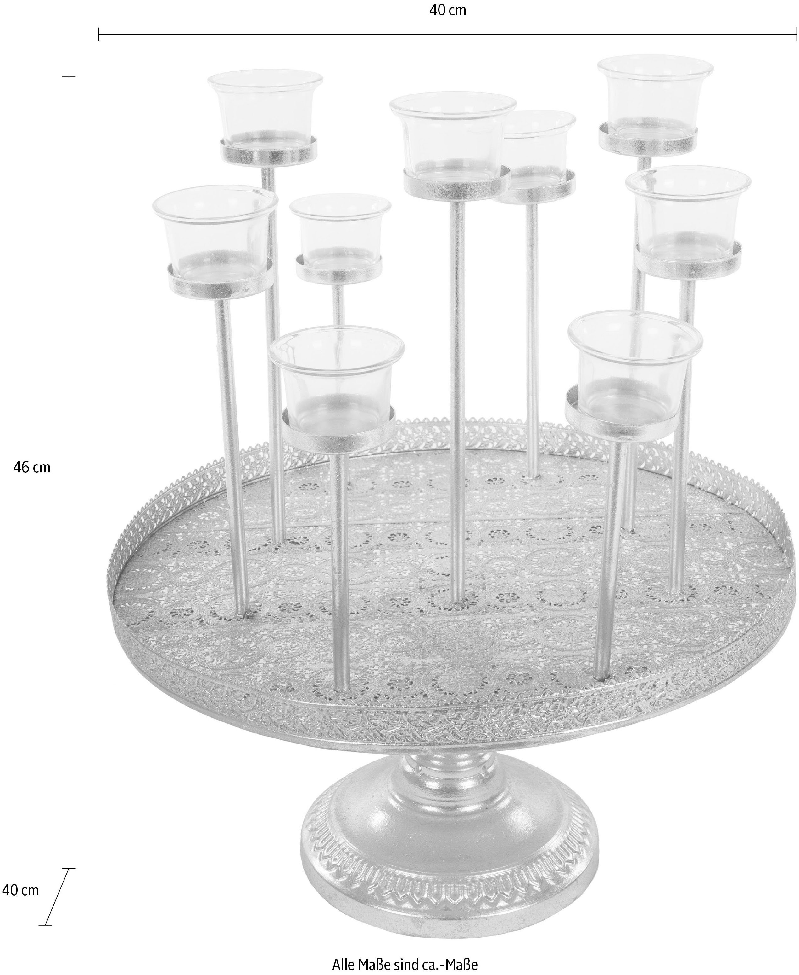 Myflair Möbel & Accessoires Dienblad Muki, zilver Decoratief dienblad rond, met voet, ø 40 cm, met 8 waxinelichthoudertjes, woonkamer