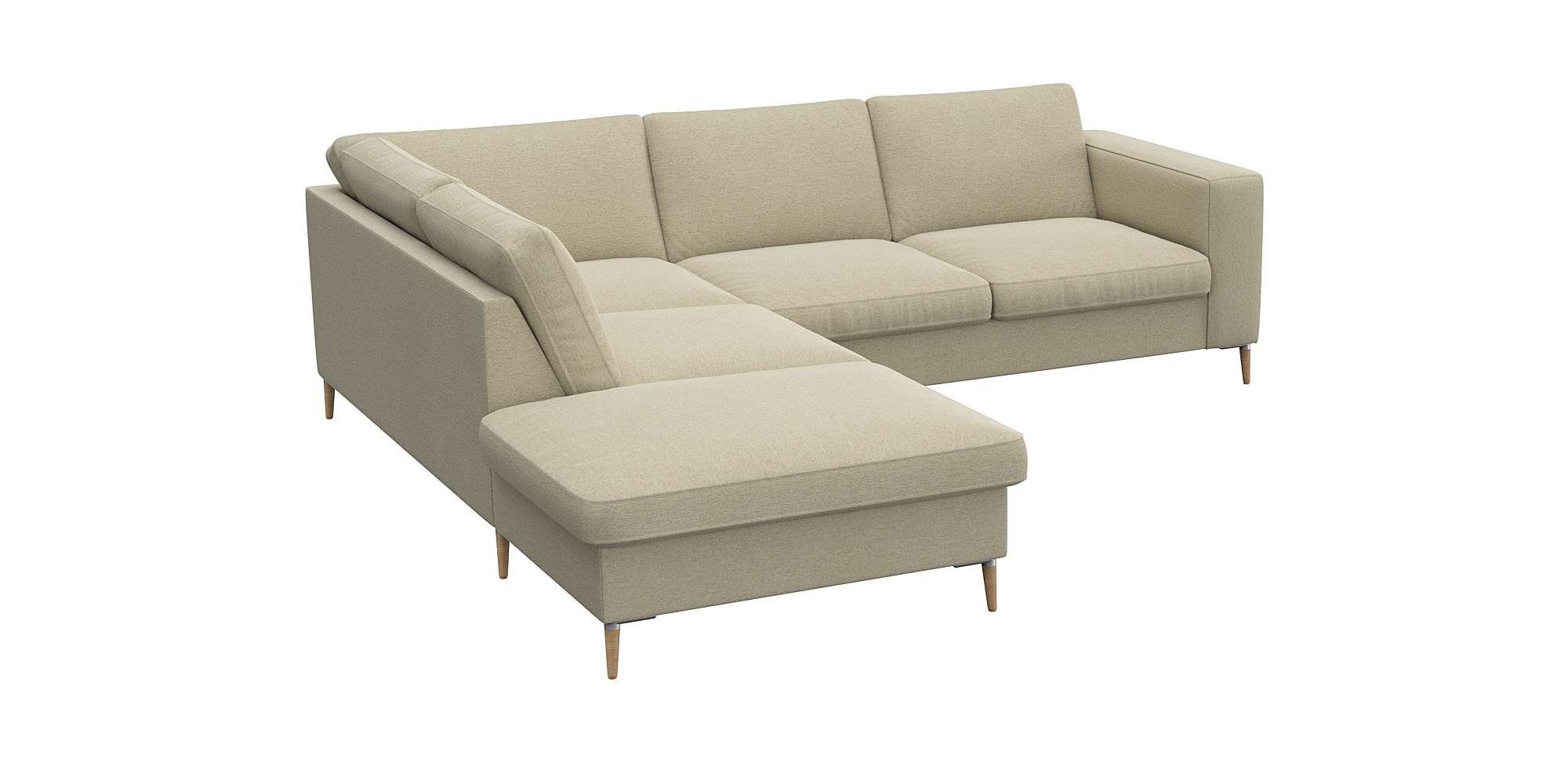 FLEXLUX Hoekbank Fiore, L-vorm brede armleuningen, aluminium/eiken poten, bxd 241x225 cm, koudschuim in de zitting