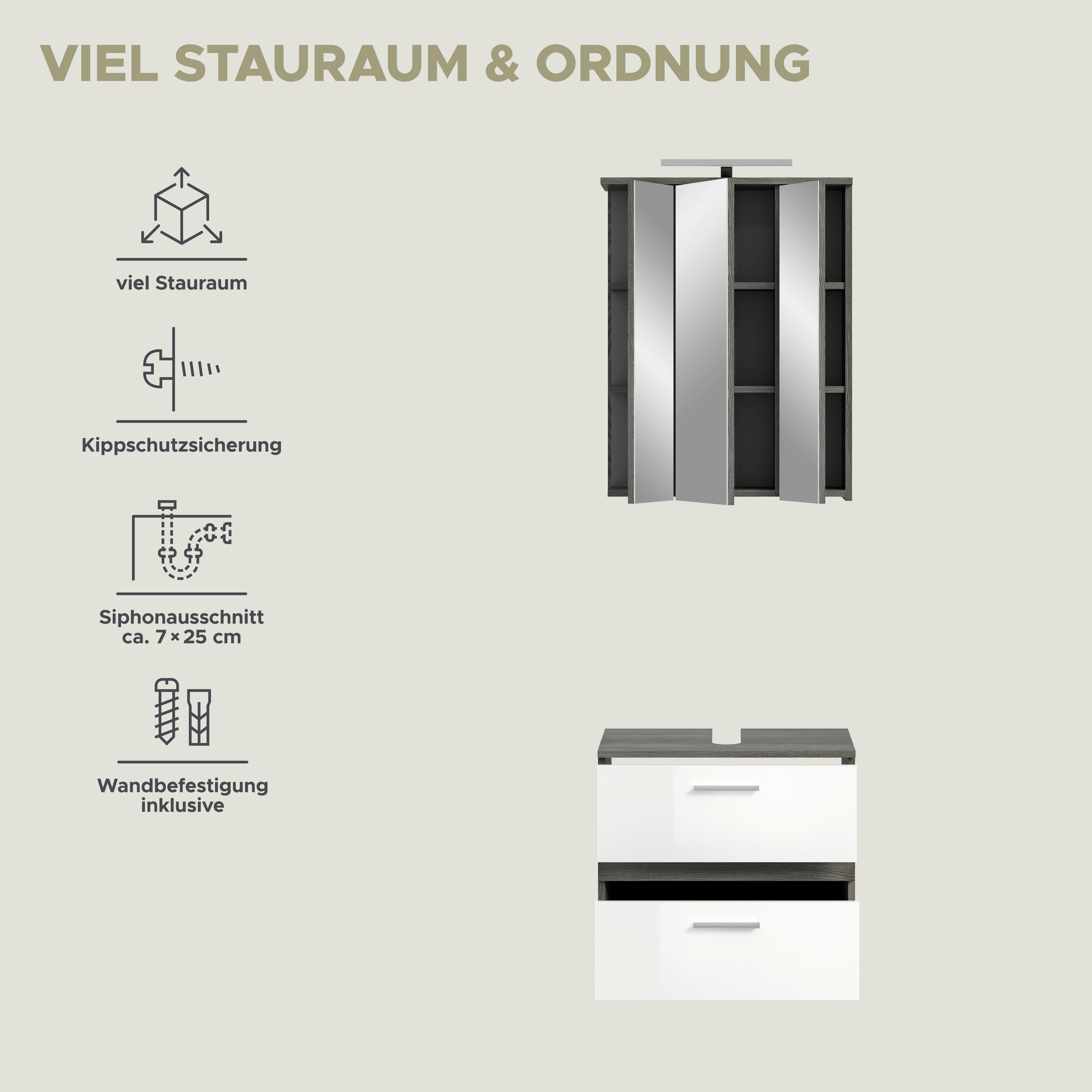 welltime Badmeubelset Lucca, bestaande uit: 1x wastafelonderkast & 1x spiegelkast (set, 2 stuks)