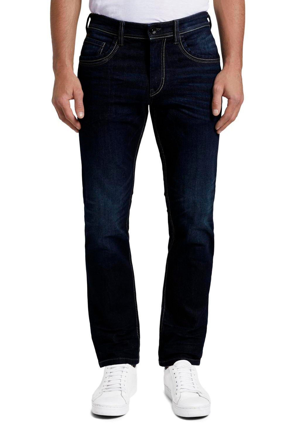 Tom Tailor 5-pocket jeans Marvin Straight met stretch en contraststiksels heren slim fit jeans maat 33 blauw