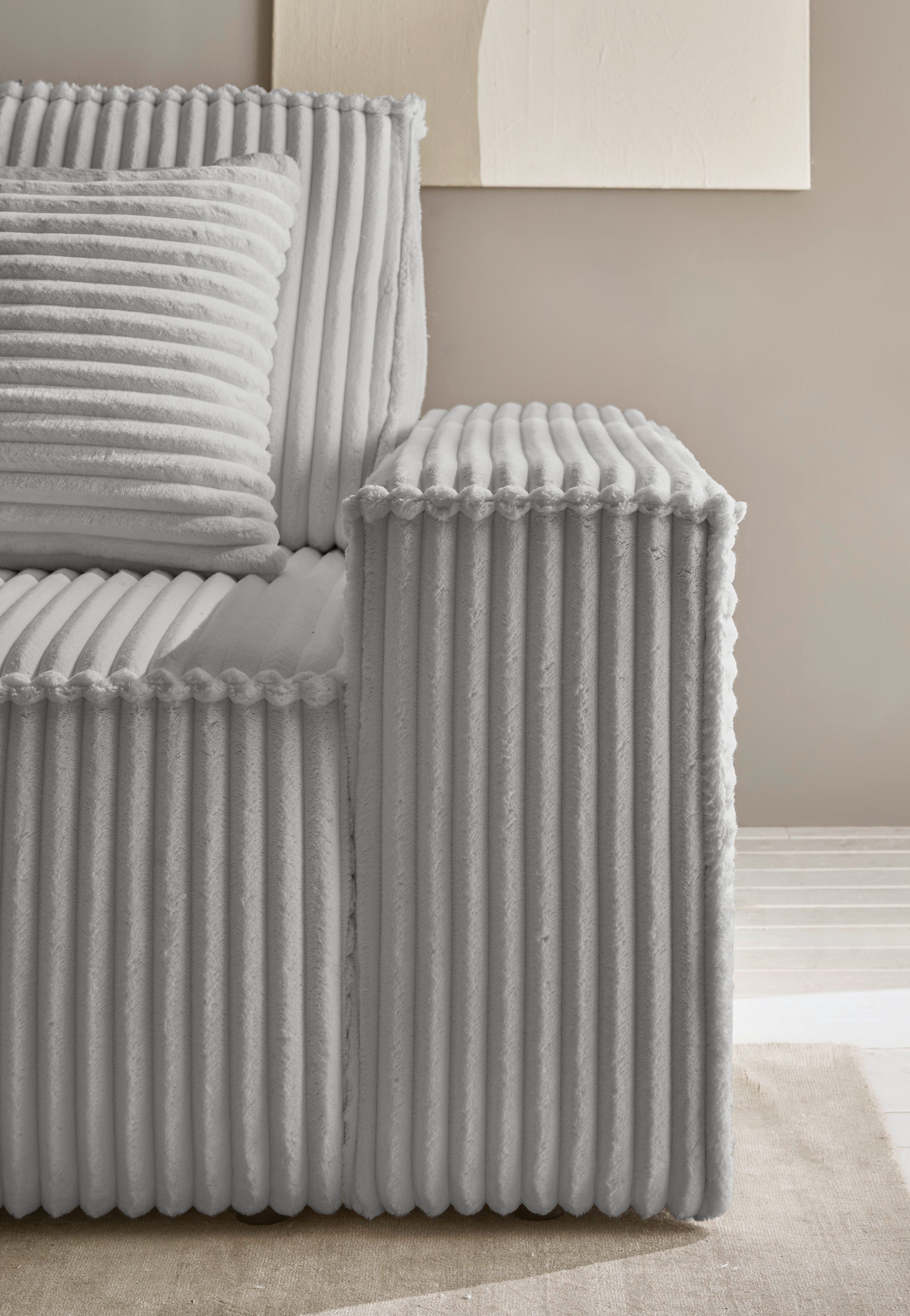 andas Hoekbank Finnley slaapbank 267 cm in Bouclé, fijne structuur en cord, L-vorm