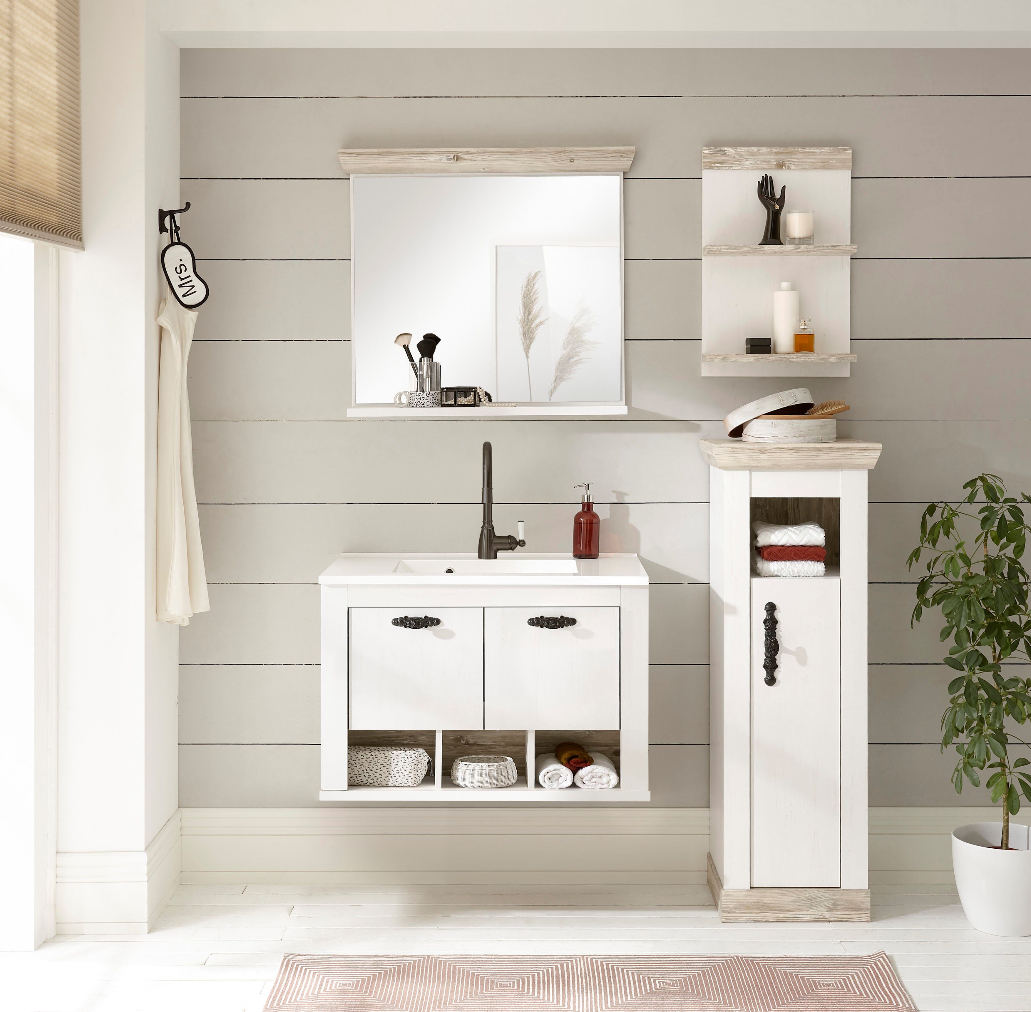 Home affaire Halfhoge kast Florenz, badkamerkast in landhuisstijl, kast met metalen handgrepen
