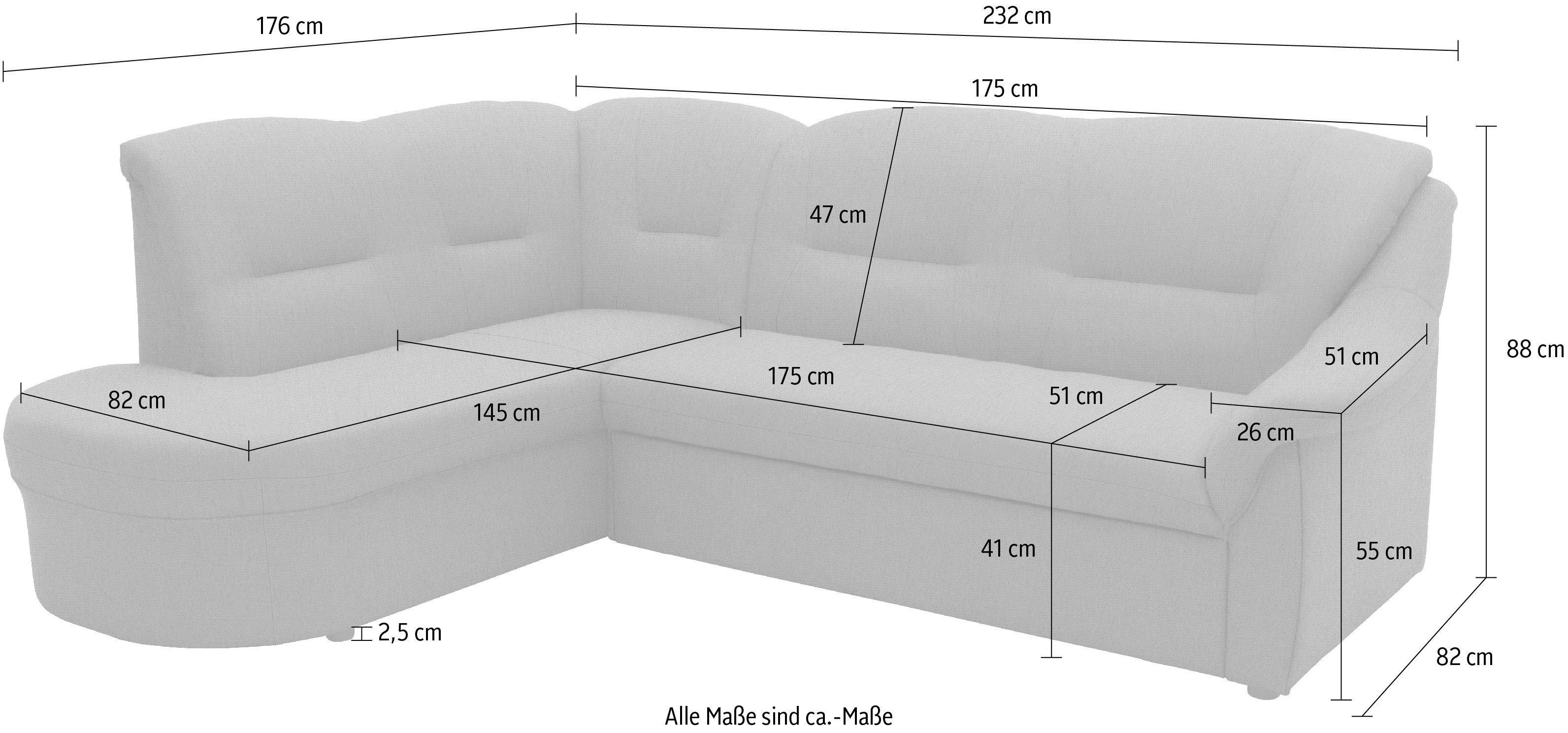 DOMO collection Hoekbank Faenza voor kleine ruimtes, afmetingen 232,176cm, comfortabel, L-vorm