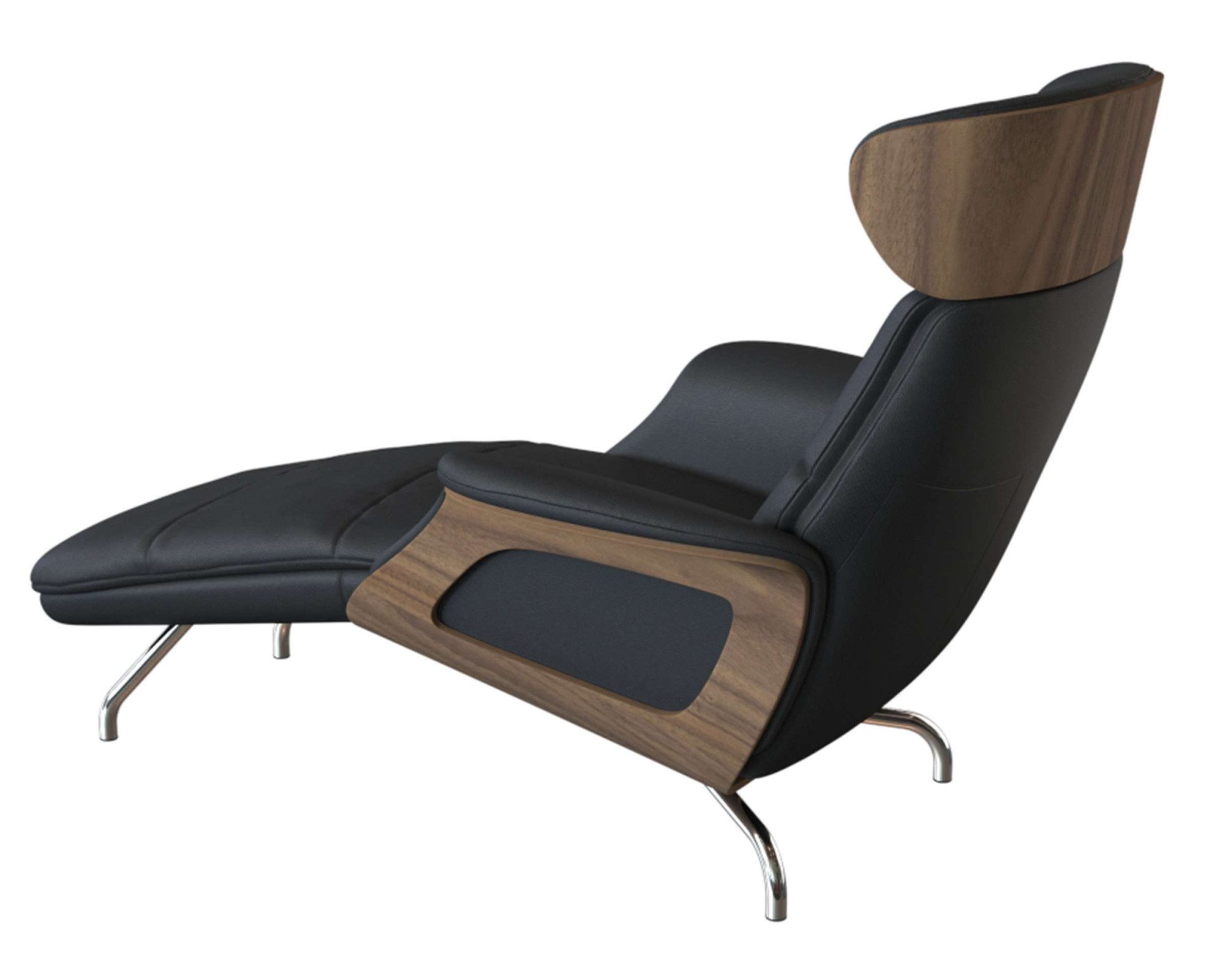 FLEXLUX Loungestoel Clement chaise longue, relaxstoel, ligstoel Rug- en hoofdsteunverstelling, armleuning, walnoot, voet van aluminium