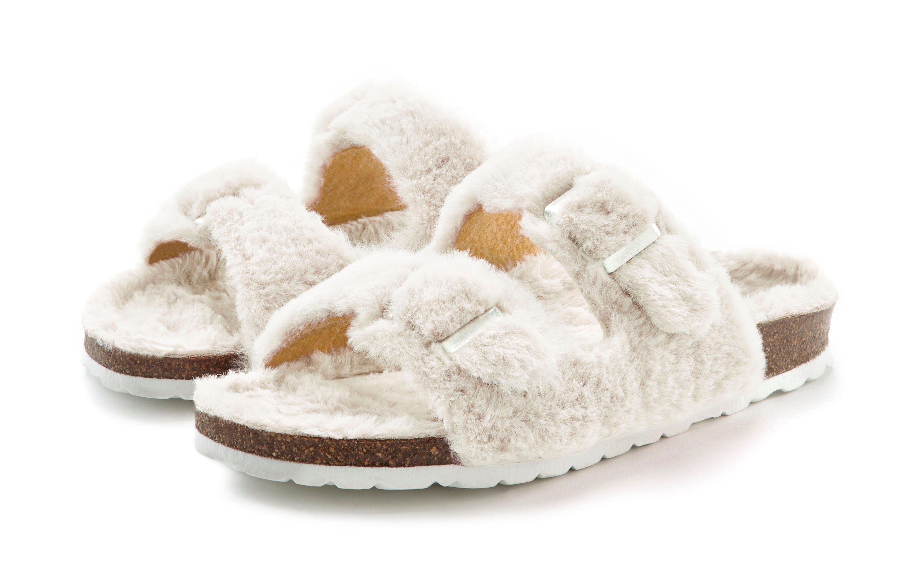 Vivance Pantoffels Pantoffel Pluche Pantoffels met knuffelig warm faux fur kurkvoetbed pantoffel slipper