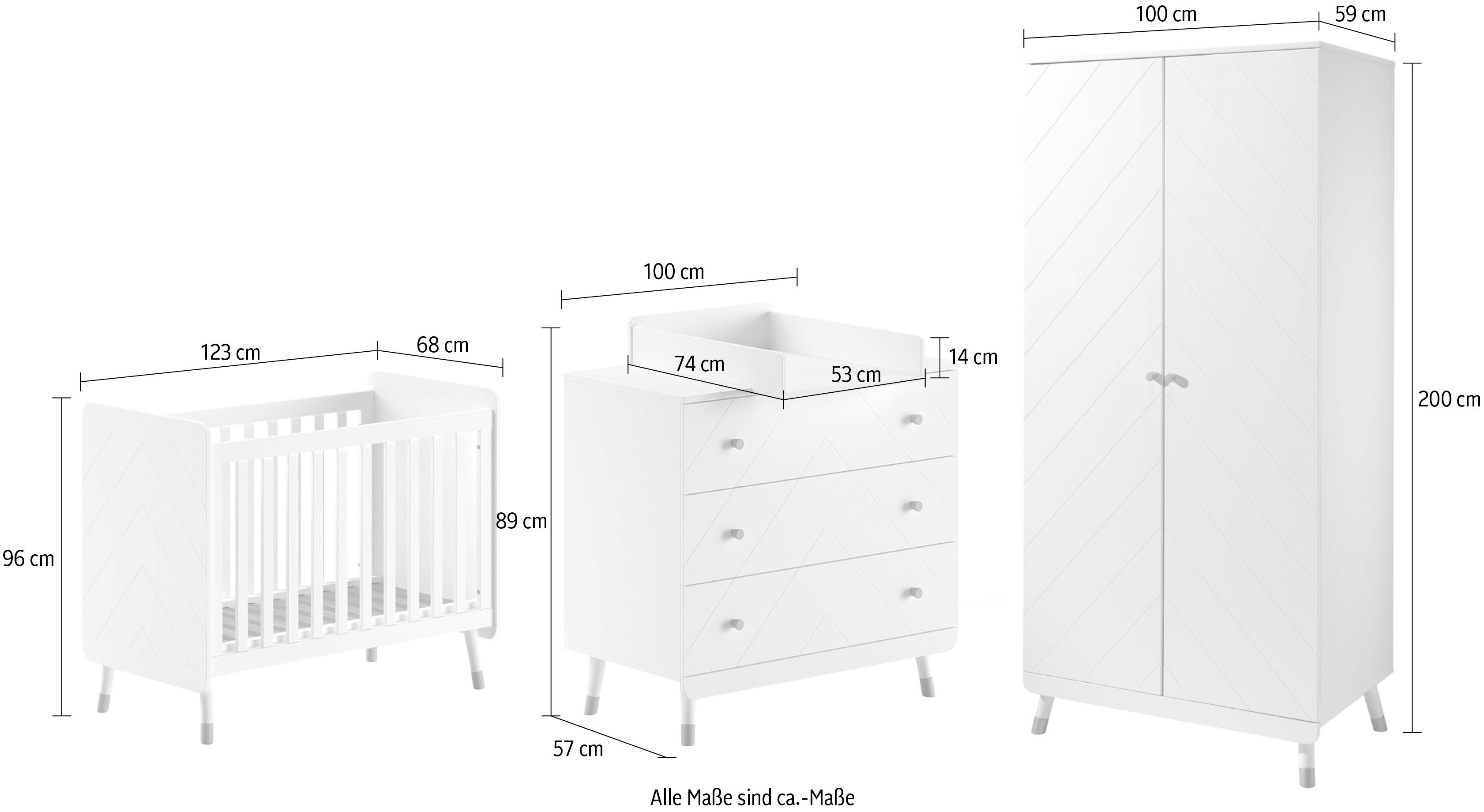 Vipack Babymeubelset 4-delig biedt alles voor uw kinderkamer, afwerking satin wit gelakt