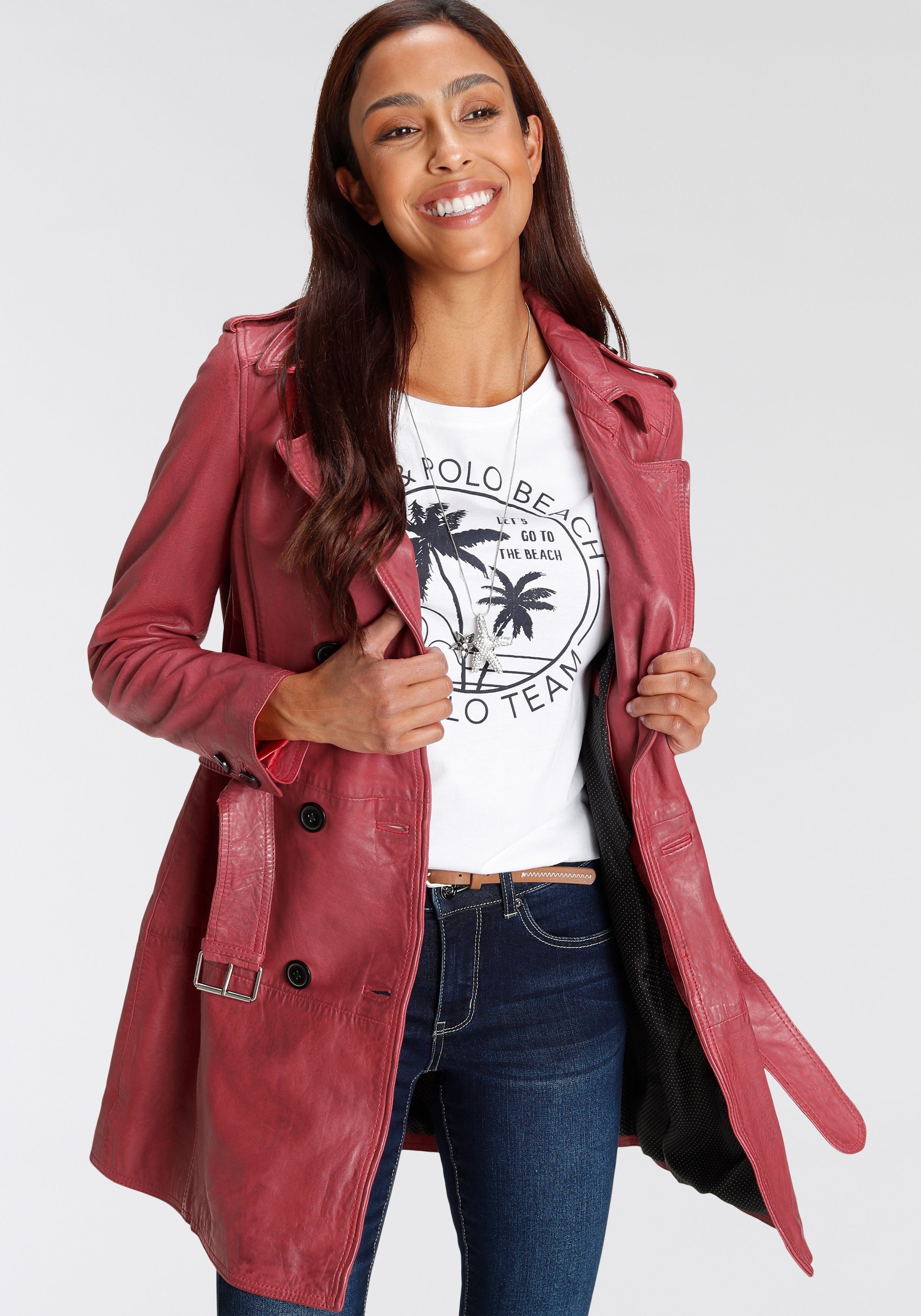 Maze Leren jack in trenchcoat-look