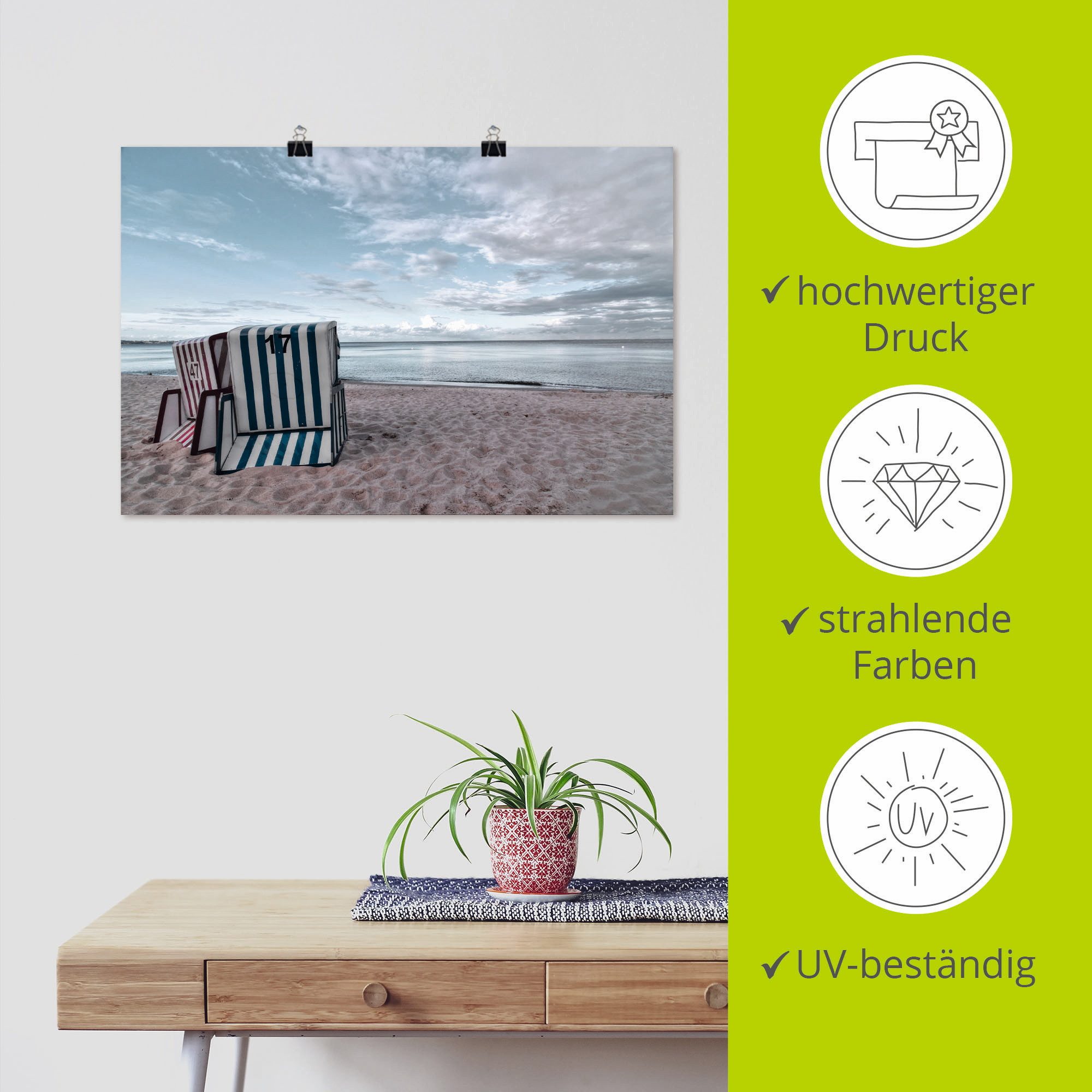 Artland Artprint Eenzame strandstoelen aan het Ostseestrand als artprint op linnen, poster in verschillende formaten maten