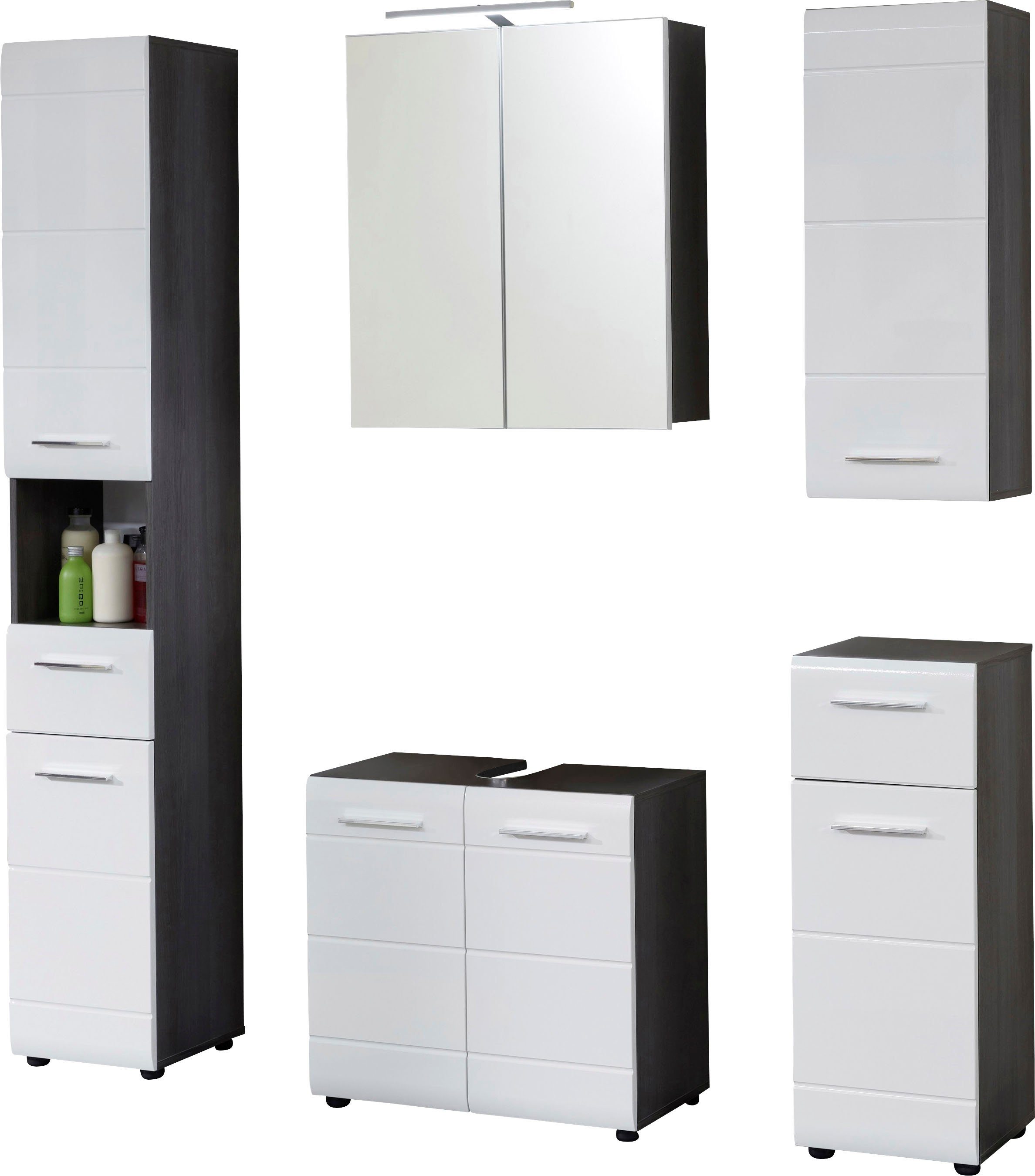 INOSIGN Badkamerserie Sovana Badkamermeubels met hoogglanzende fronten inclusief opbouwverlichting (set, 5-delig)
