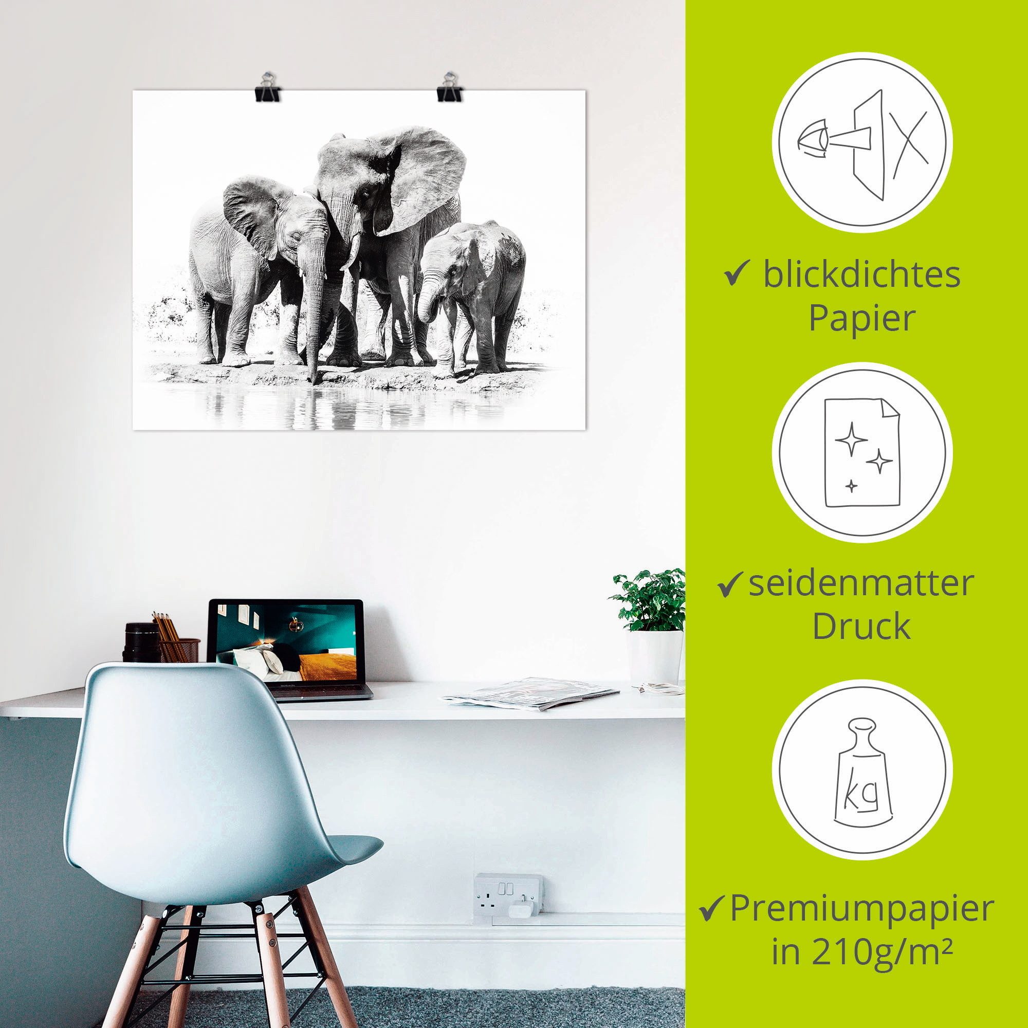 Artland Artprint Olifantenmoeder met kinderen als artprint van aluminium, artprint voor buiten, artprint op linnen, poster in verschillende maten. maten