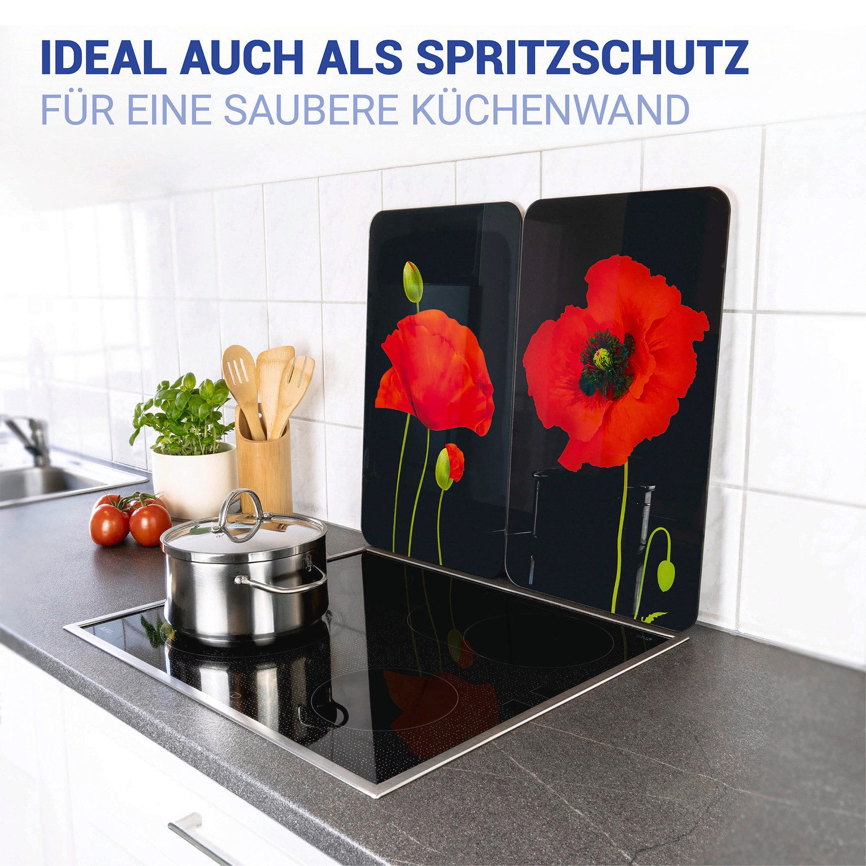 WENKO Kookplaatdeksel Universal Model Mohn Kookplaatafdekking voor alle soorten kookplaten, krasvast, met antislipvoetjes (set, 2-delig)
