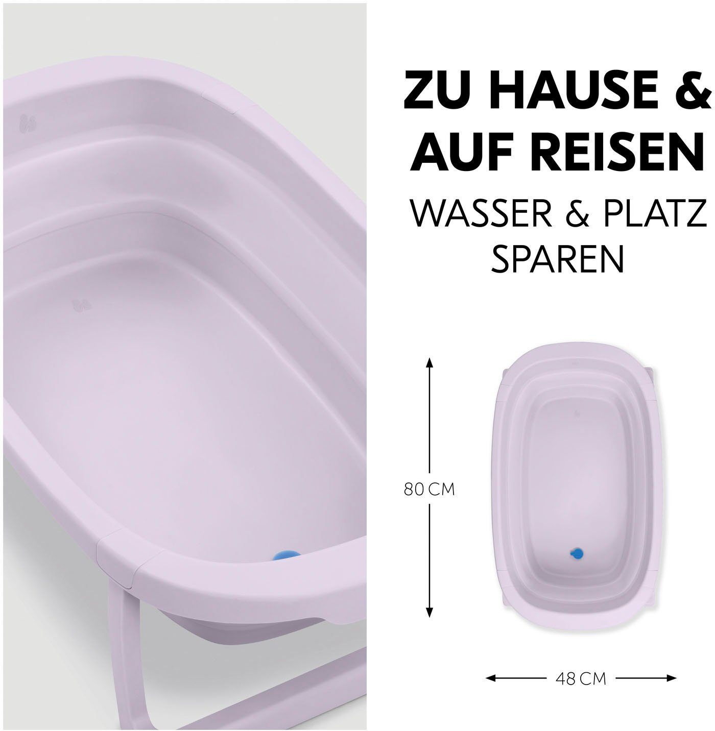 Hauck Babybadje Wash N Fold M, Lavender Vouwbad met watertemperatuurmeting aan de afvoerstop