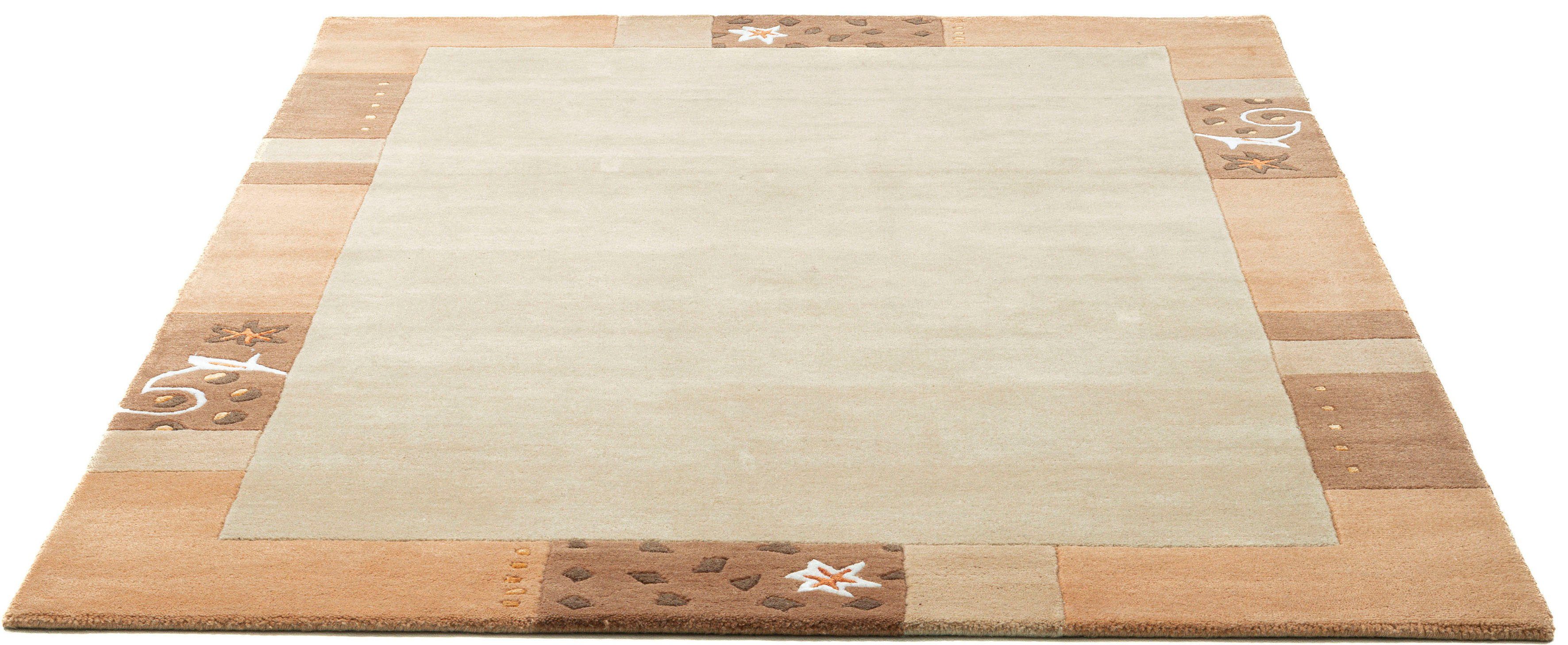 THEKO Wollen kleed Royal Gang zuivere wol, met randdessin, ideaal in de woonkamer & slaapkamer wollen vloerkleden maat 120 cm x 180 cm x 13 mm beige