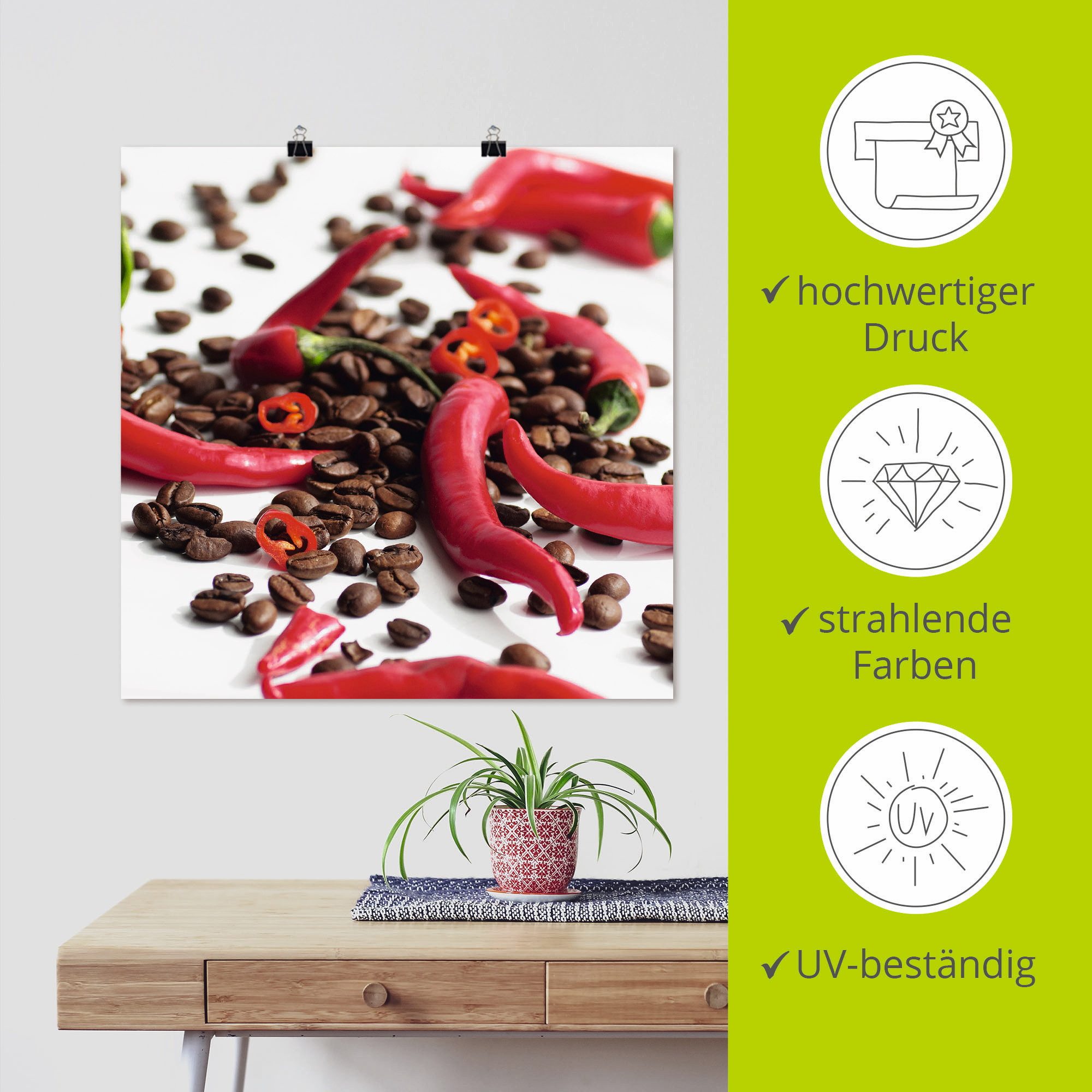 Artland Artprint Verse chili op koffie als artprint op linnen, poster in verschillende formaten maten