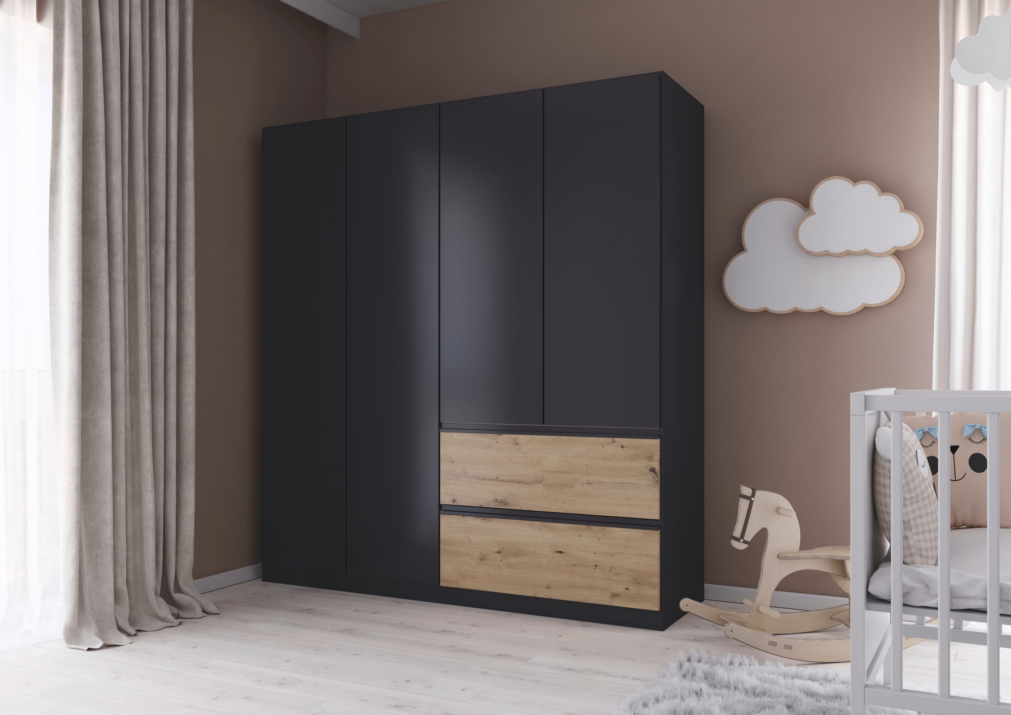 rauch Draaideurkast Kledingkast Kast Garderobe Wasmand COSTA in 3 Breedtes veel ruimte, greeploze front en push-to-open functie made in germany