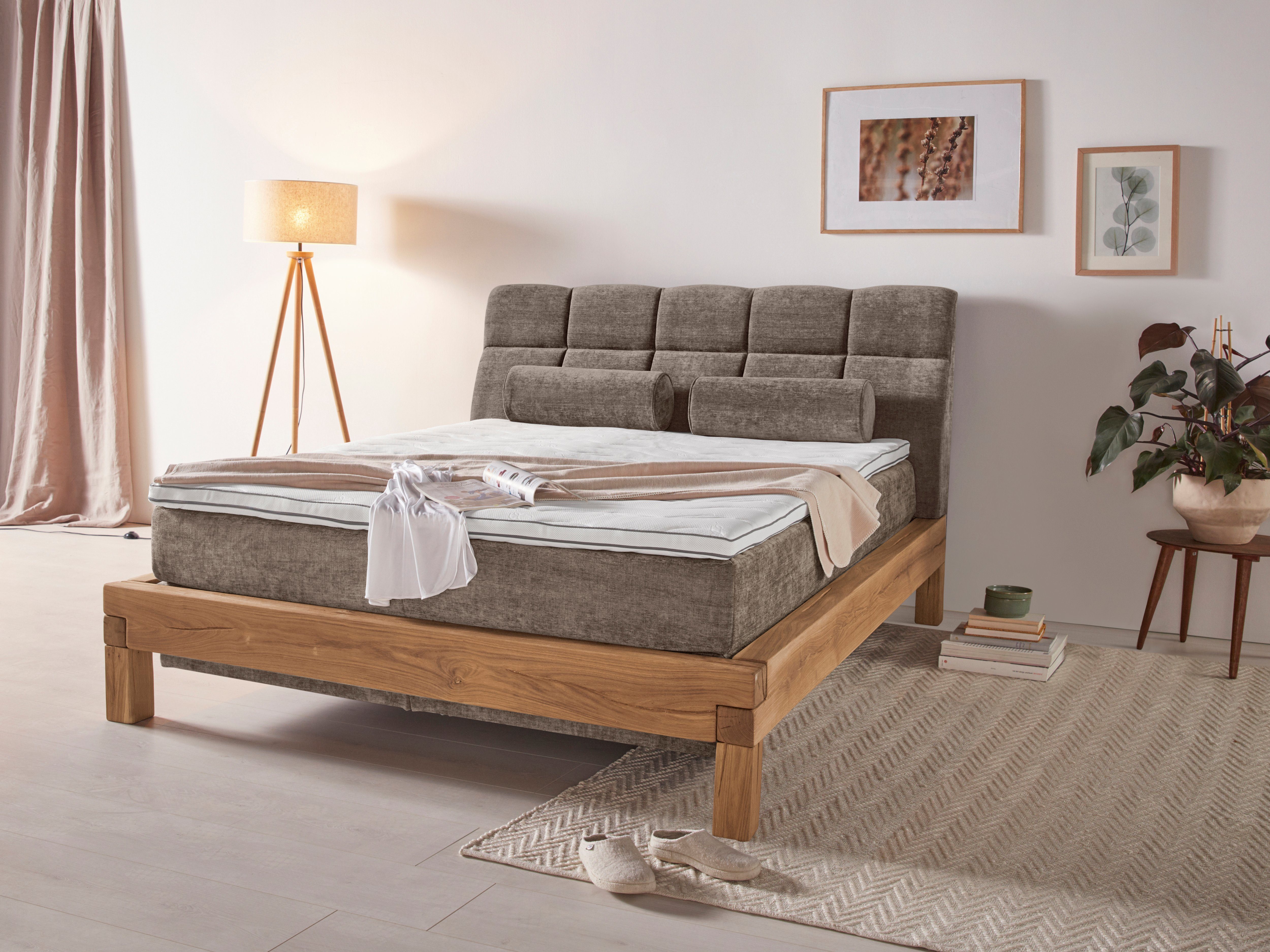 Home affaire Boxspring Villads Ligoppervlak: 160x200 cm van balkeiken, inside-boxspringonderbouw boxsprings groen